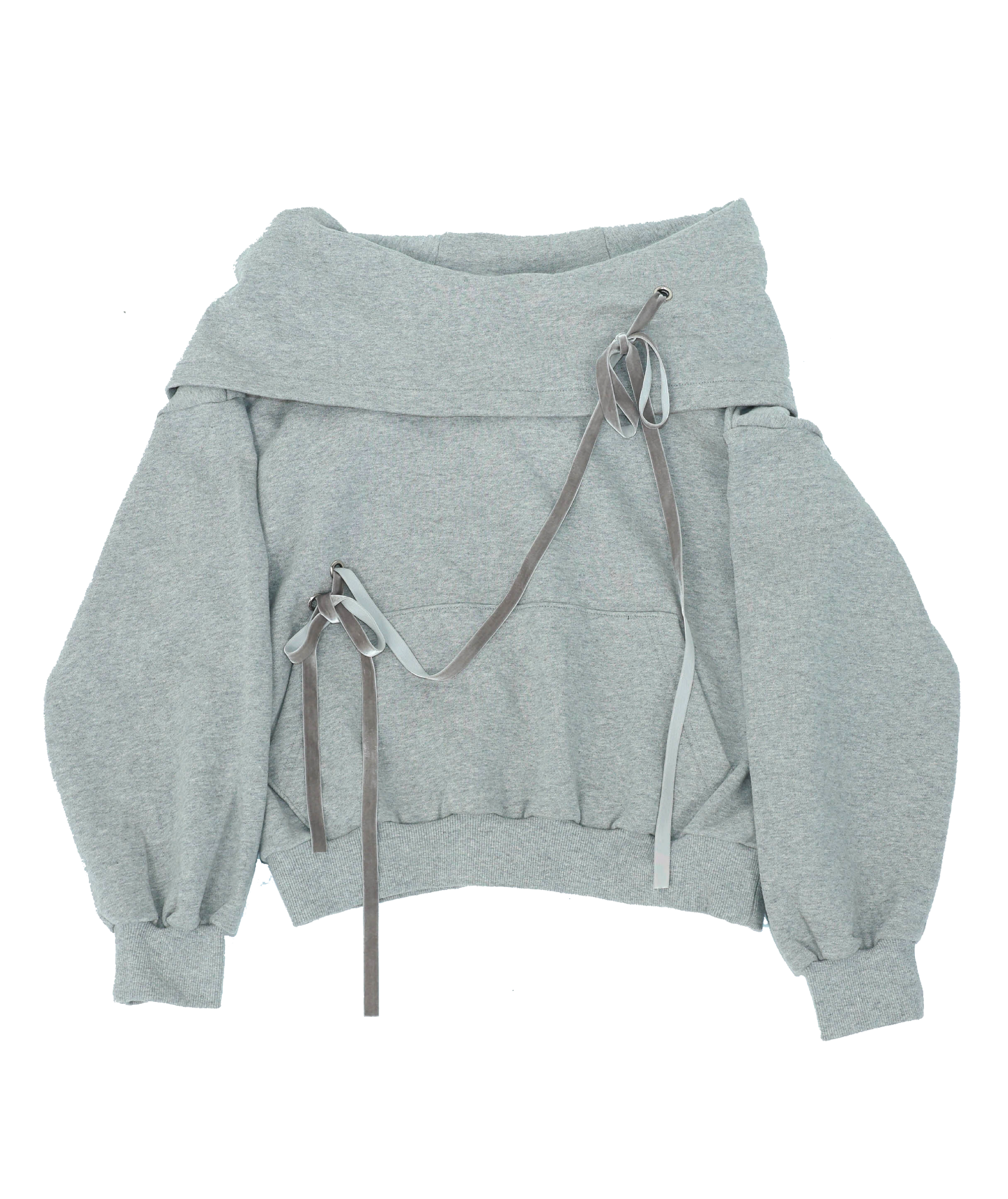 offshoulder ribbon hoodie(gray)