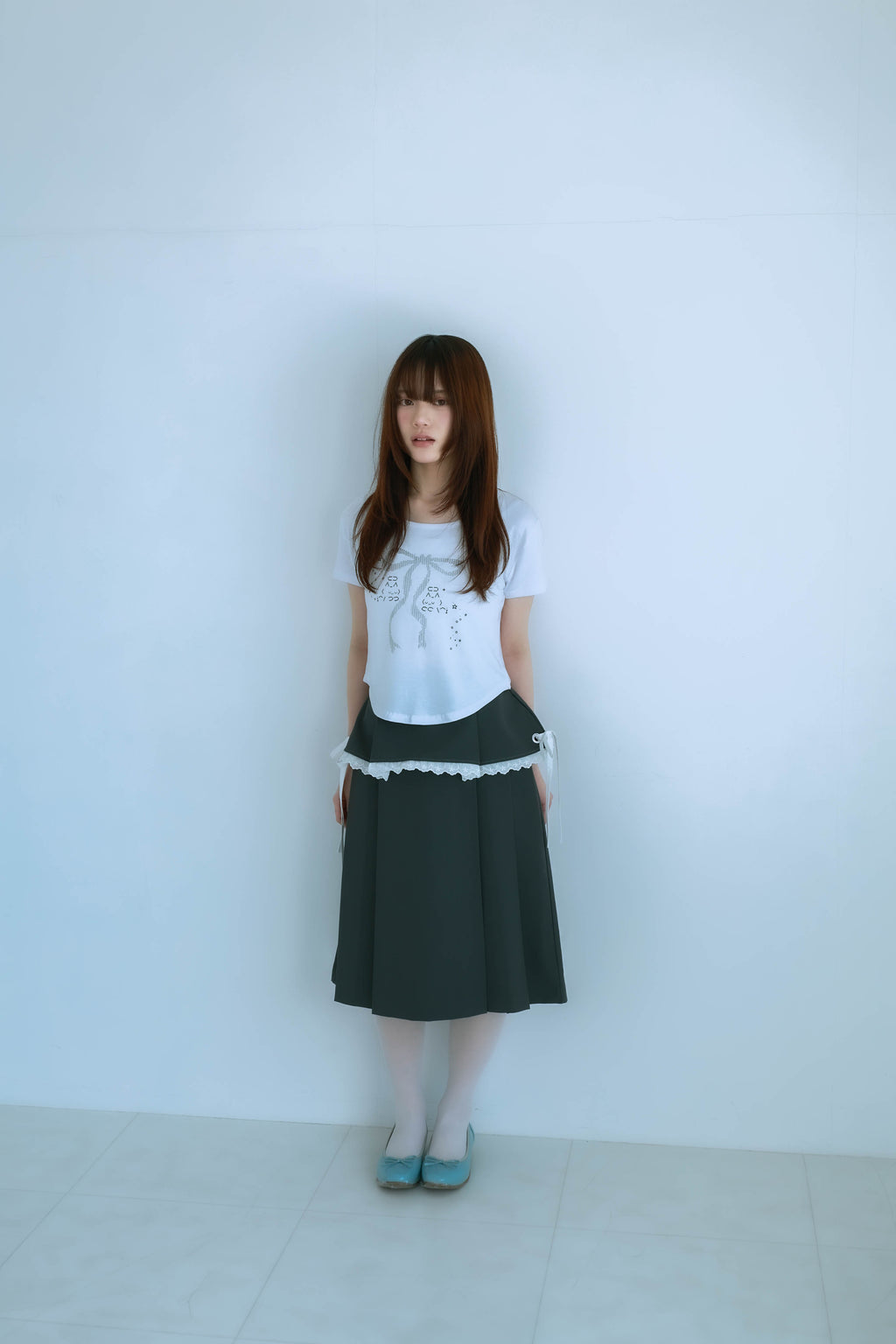 ribbon pleated skirt (gray)