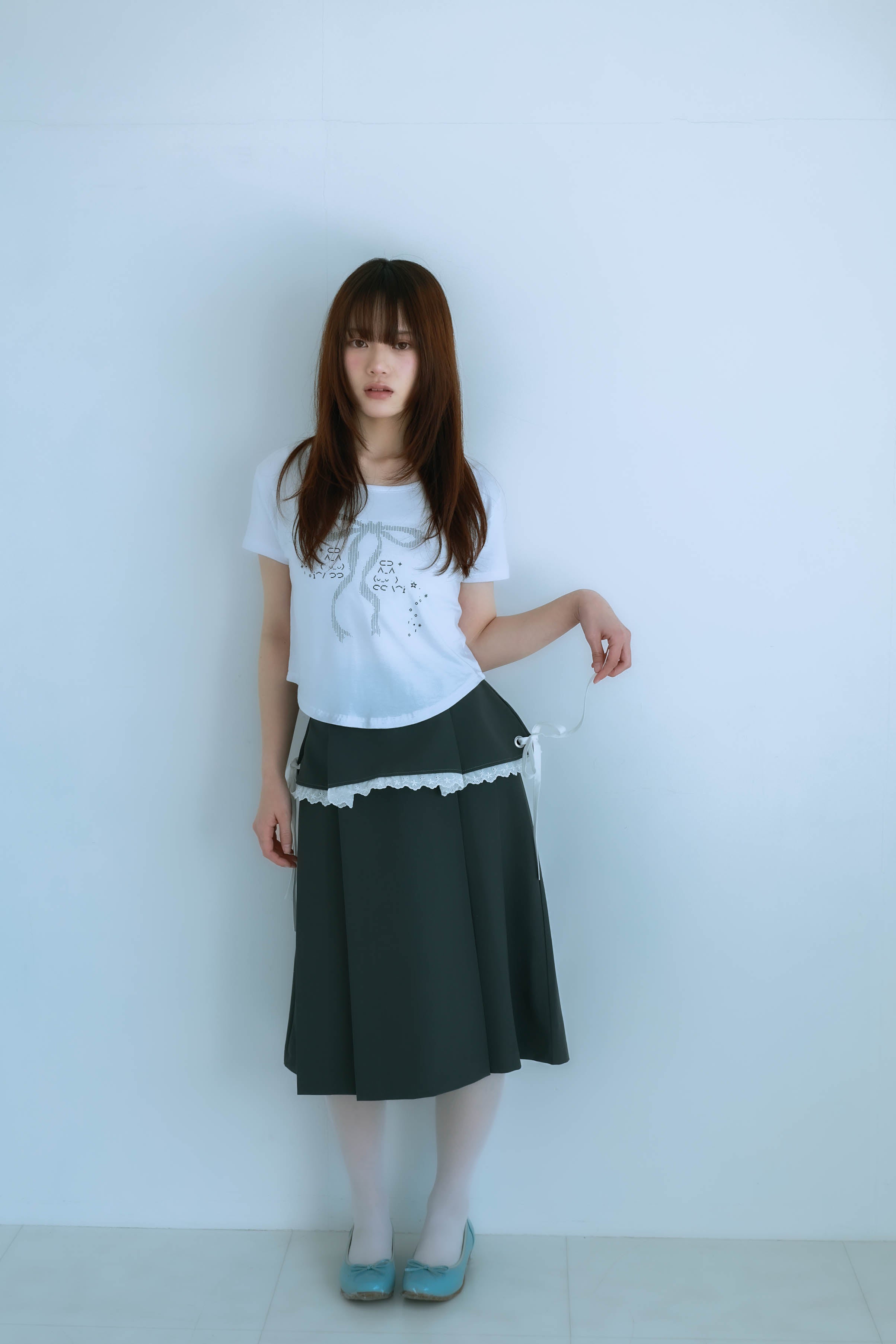ribbon pleated skirt (gray)