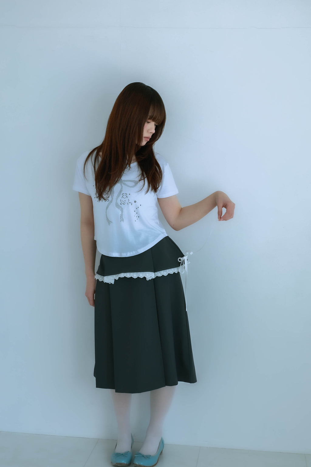 ribbon pleated skirt (gray)