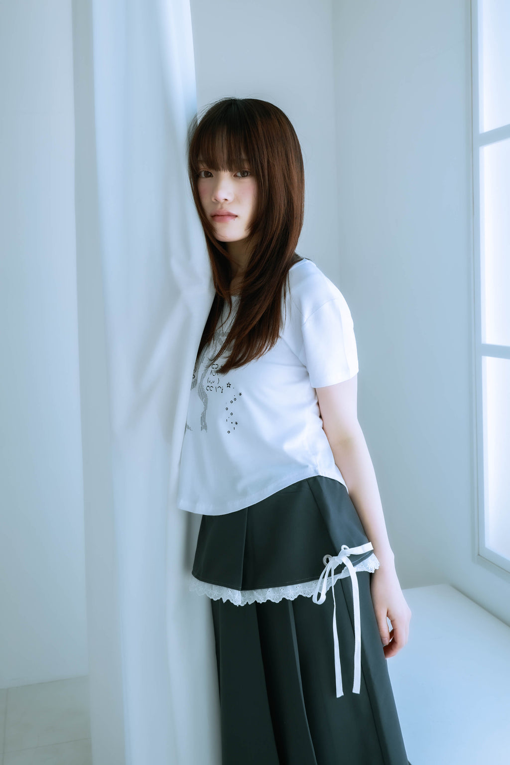 ribbon pleated skirt (gray)
