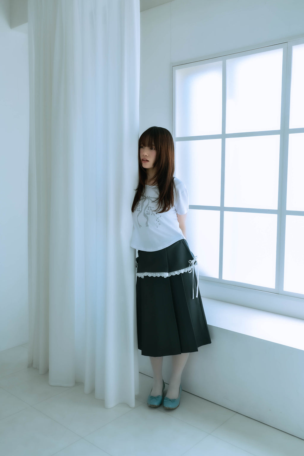 ribbon pleated skirt (gray)