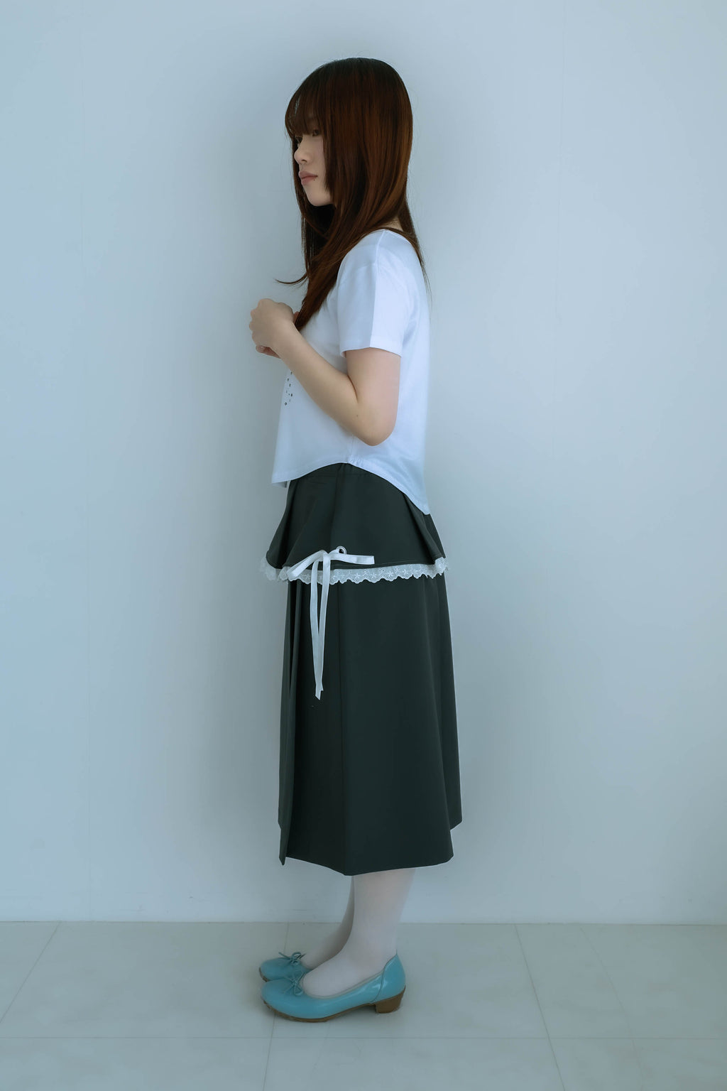 ribbon pleated skirt (gray)