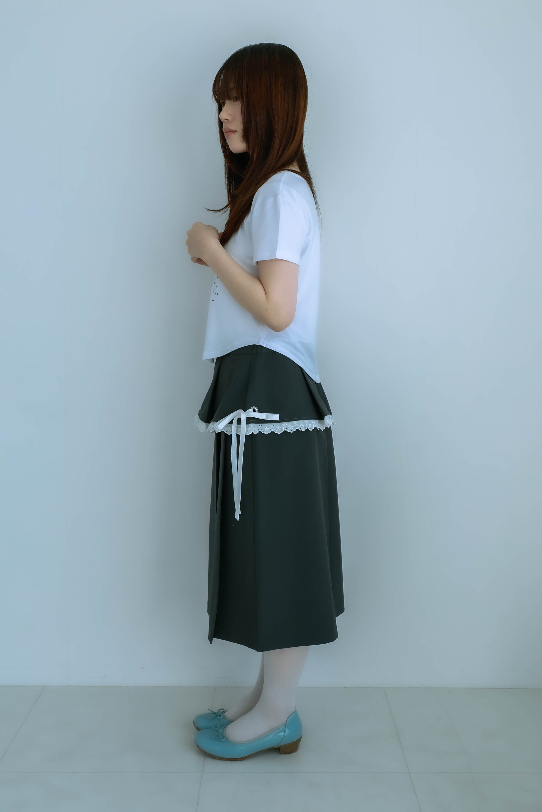 ribbon pleated skirt (gray)
