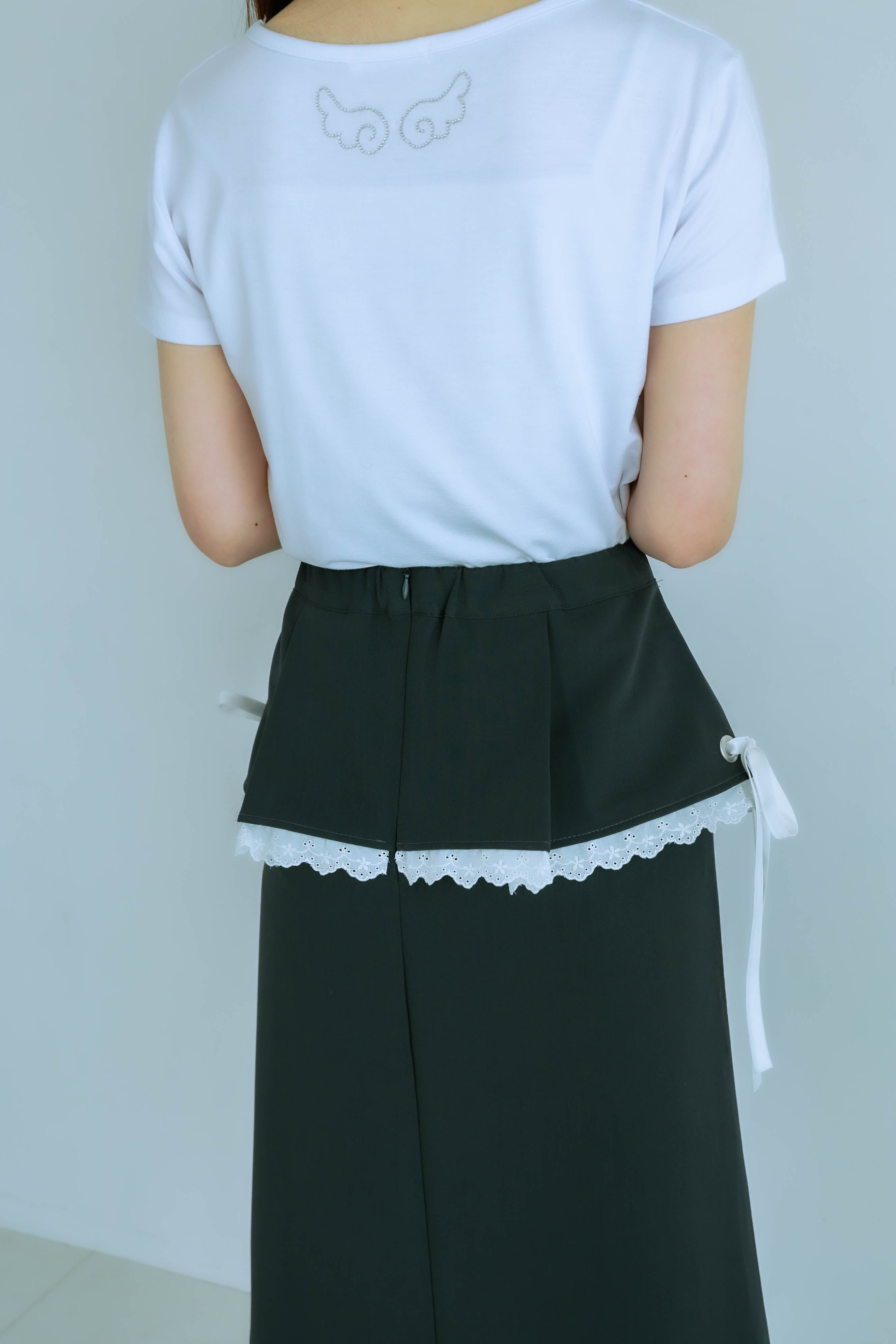 ribbon pleated skirt (gray)