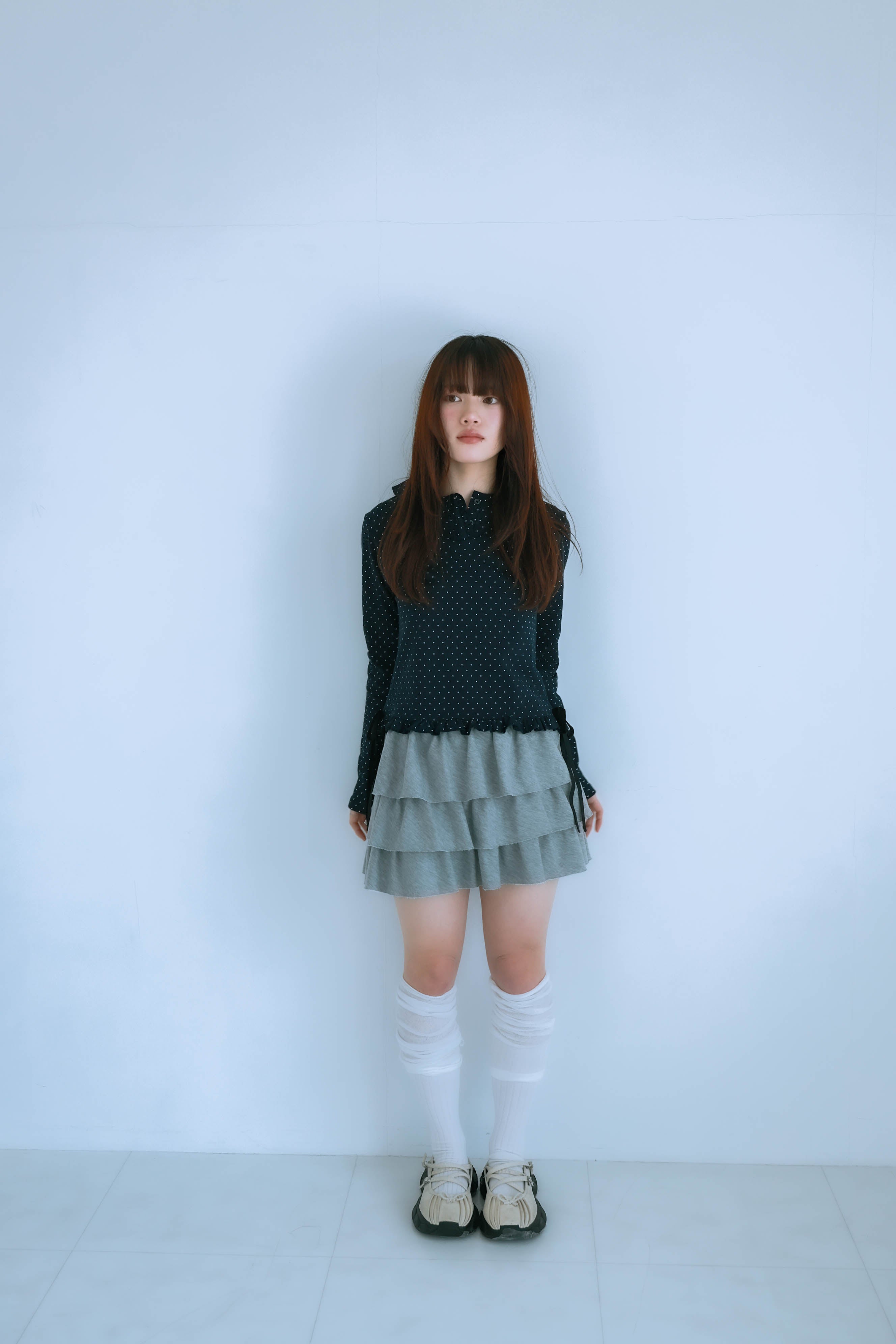 dot frill tee (navy)