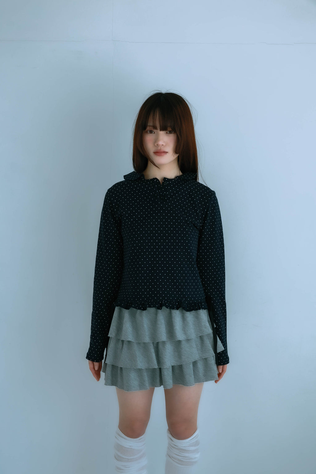 dot frill tee (navy)