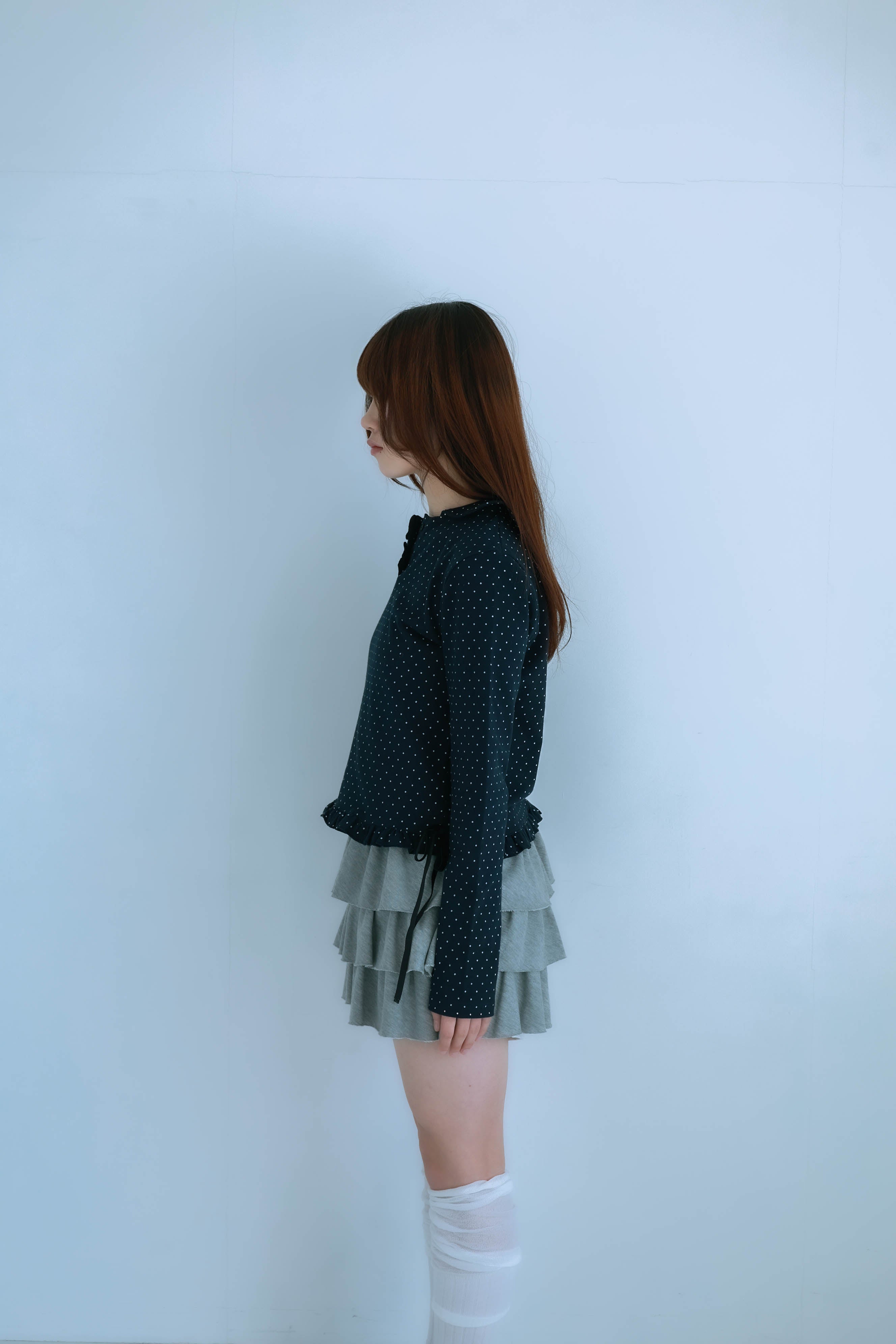 dot frill tee (navy)