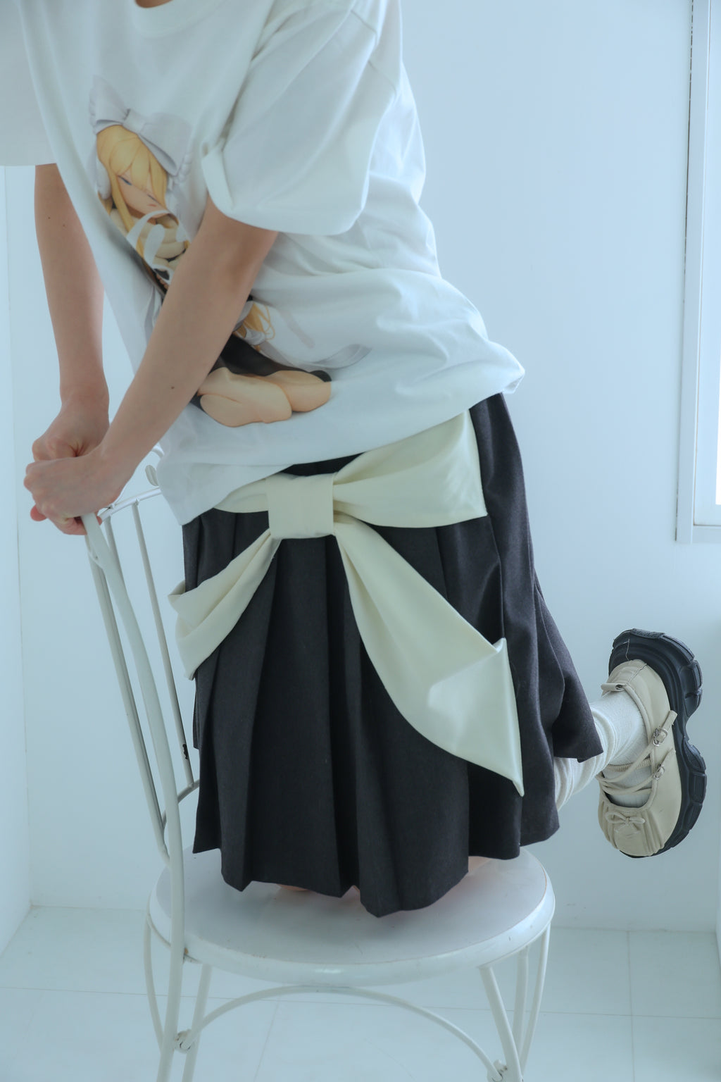 bigribbon skirt(grey×white)