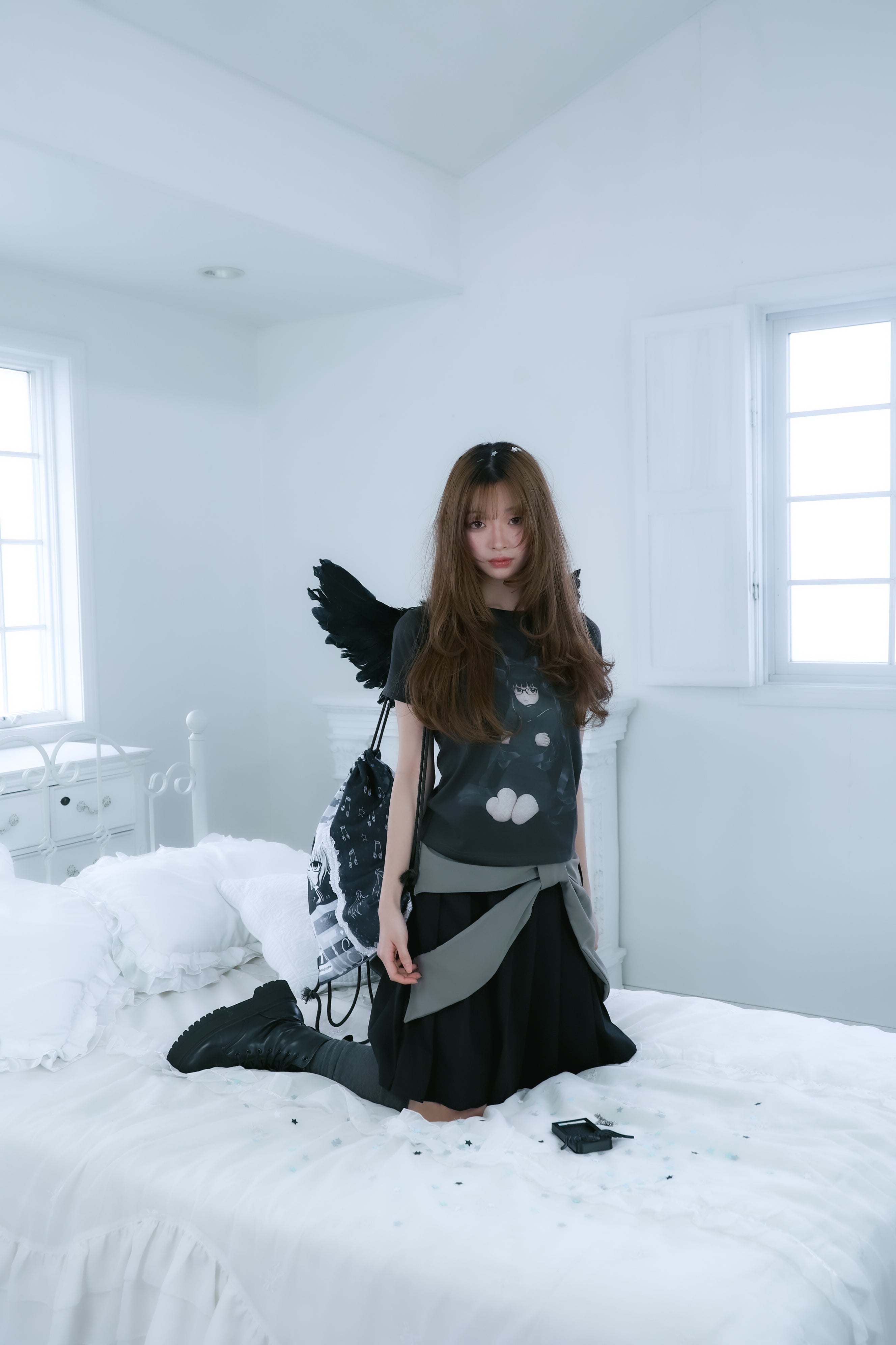 bigribbon skirt(black×grey)