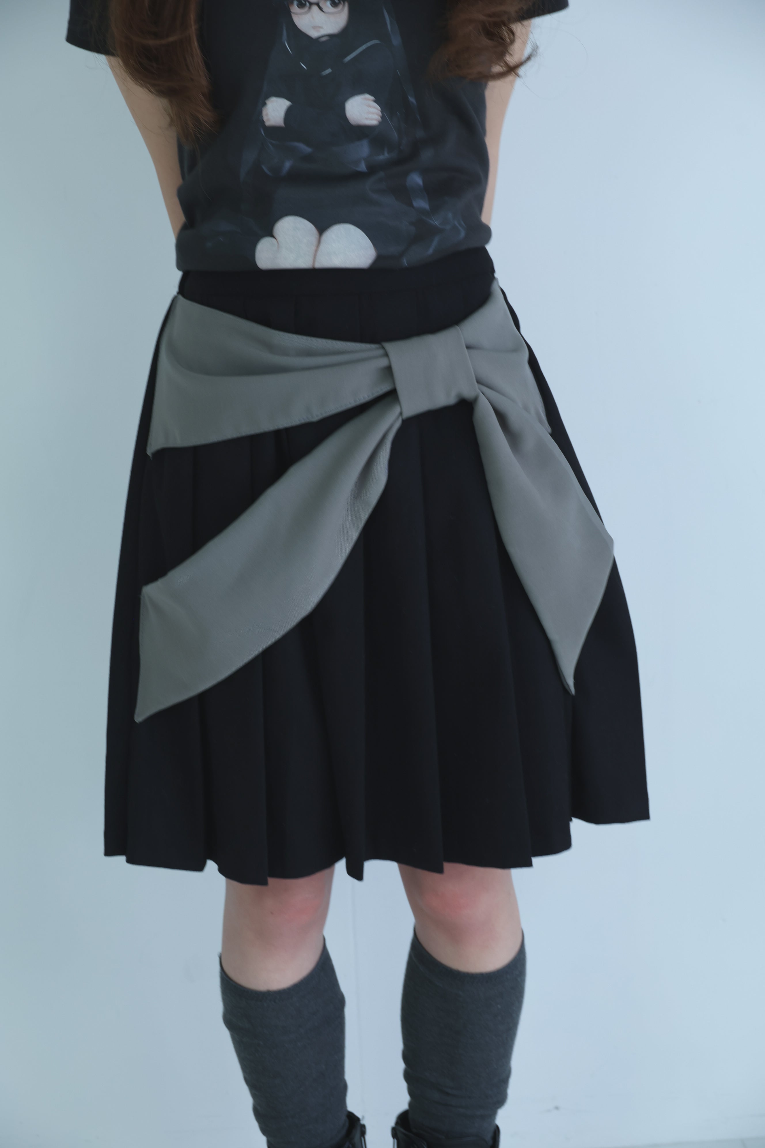 bigribbon skirt(black×grey)