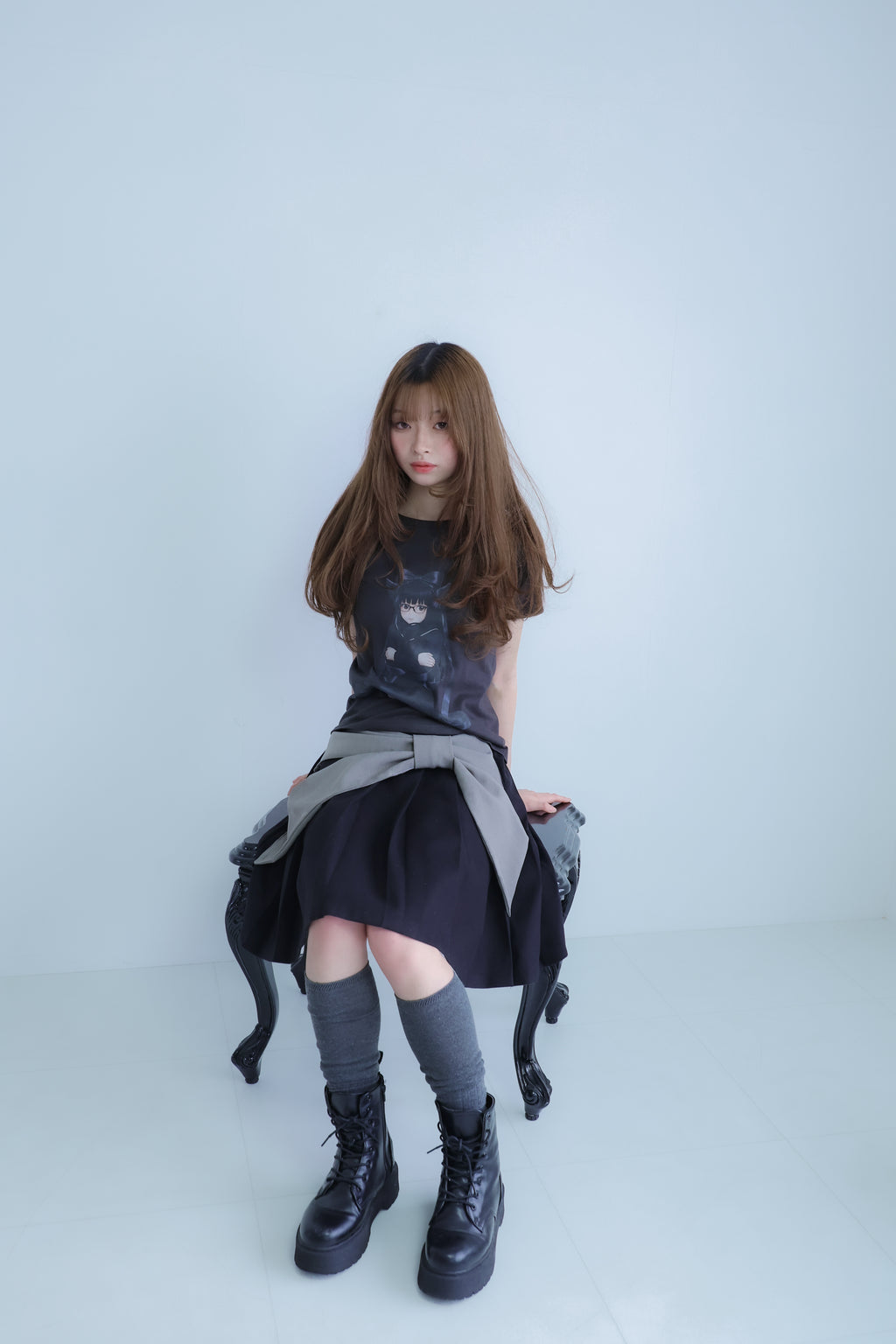 bigribbon skirt(black×grey)