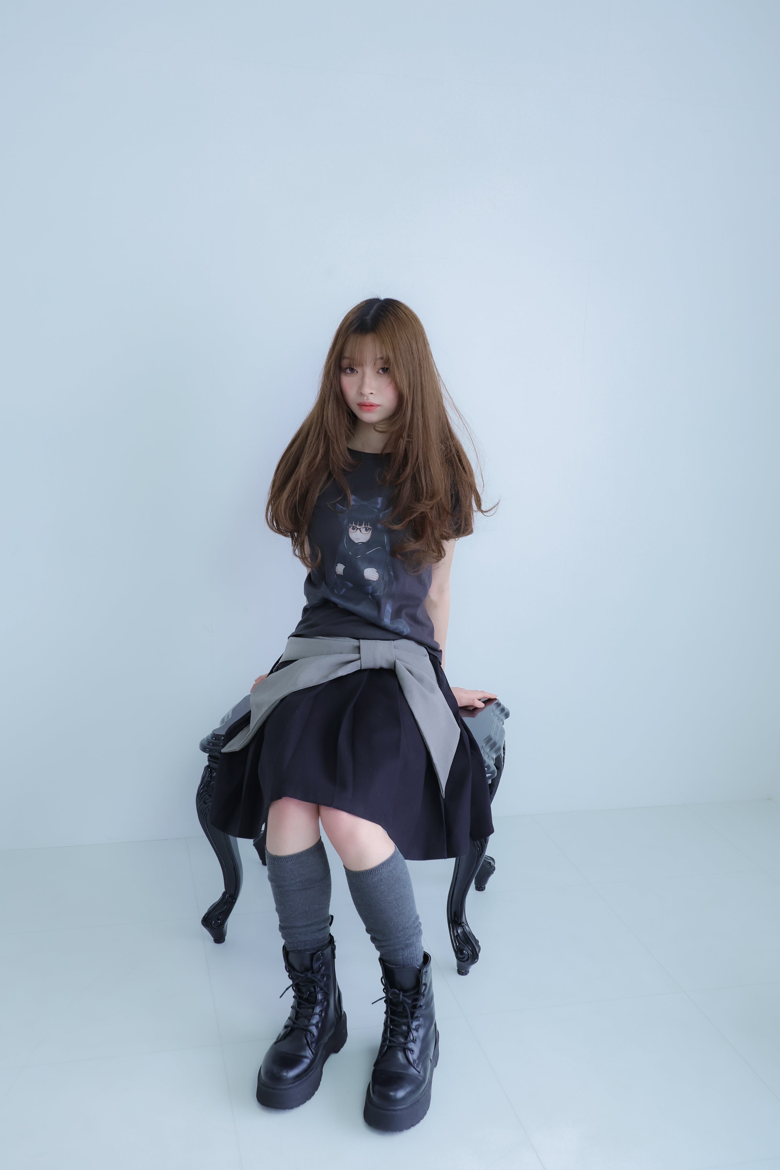 bigribbon skirt(black×grey)
