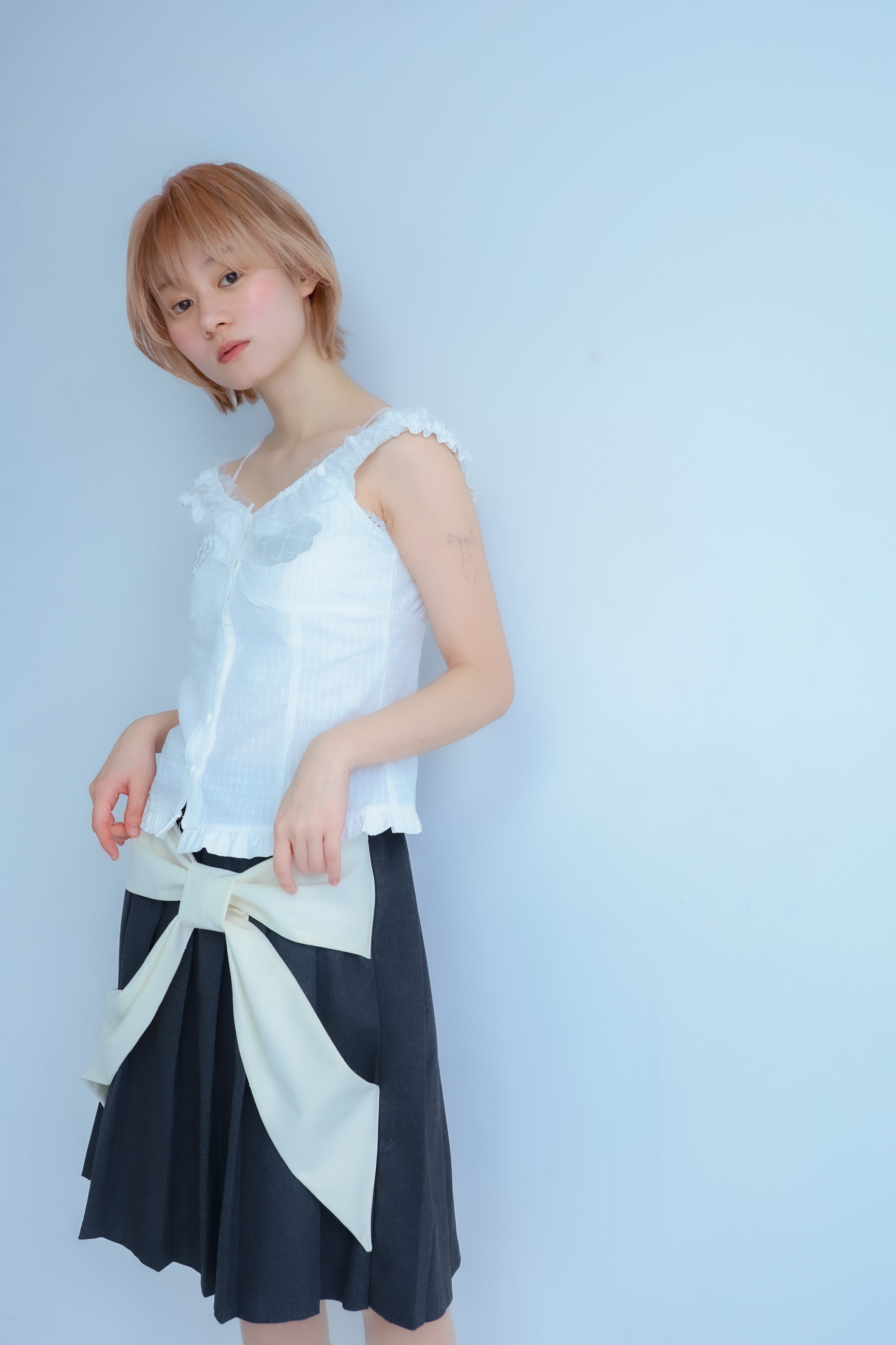 bigribbon skirt(grey×white)