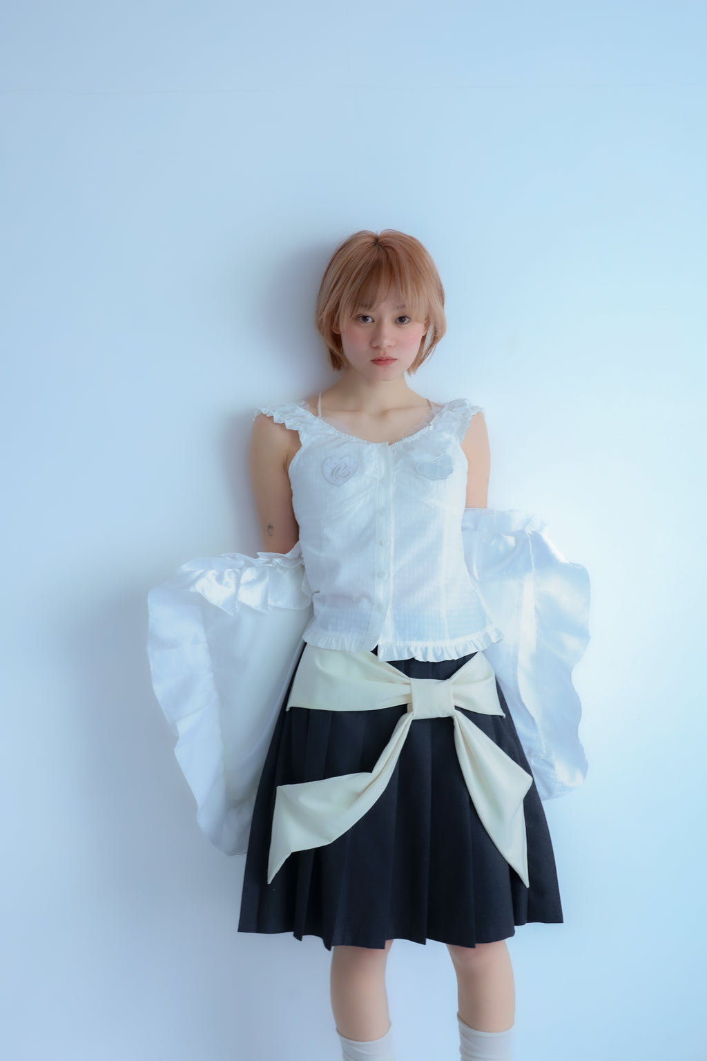 bigribbon skirt(grey×white)