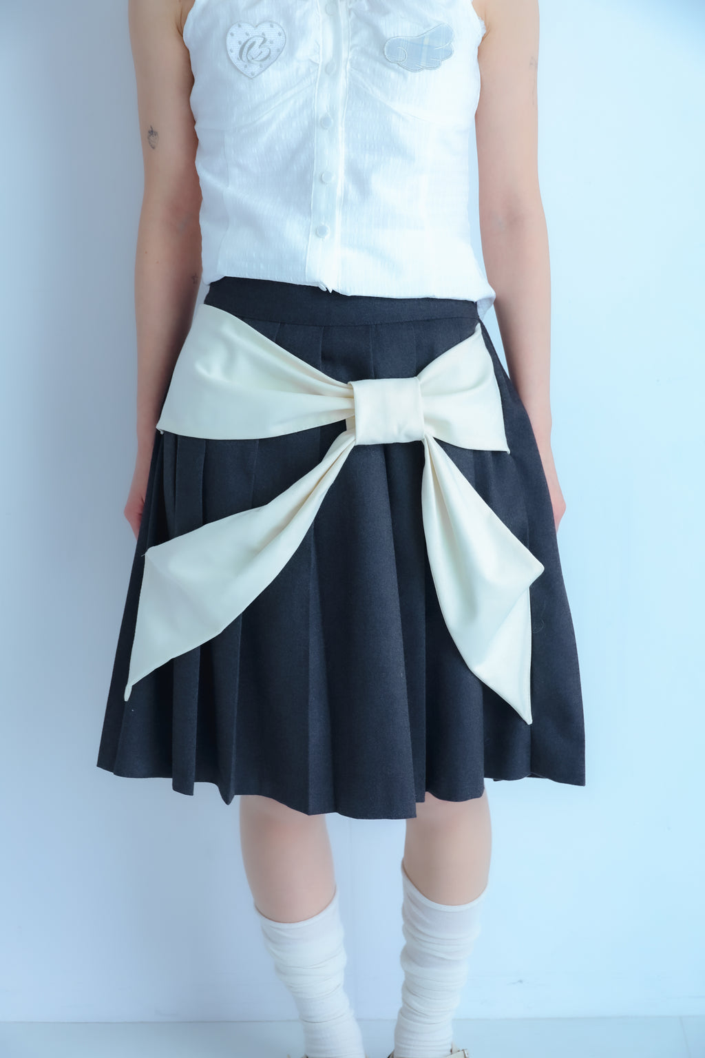 bigribbon skirt(grey×white)