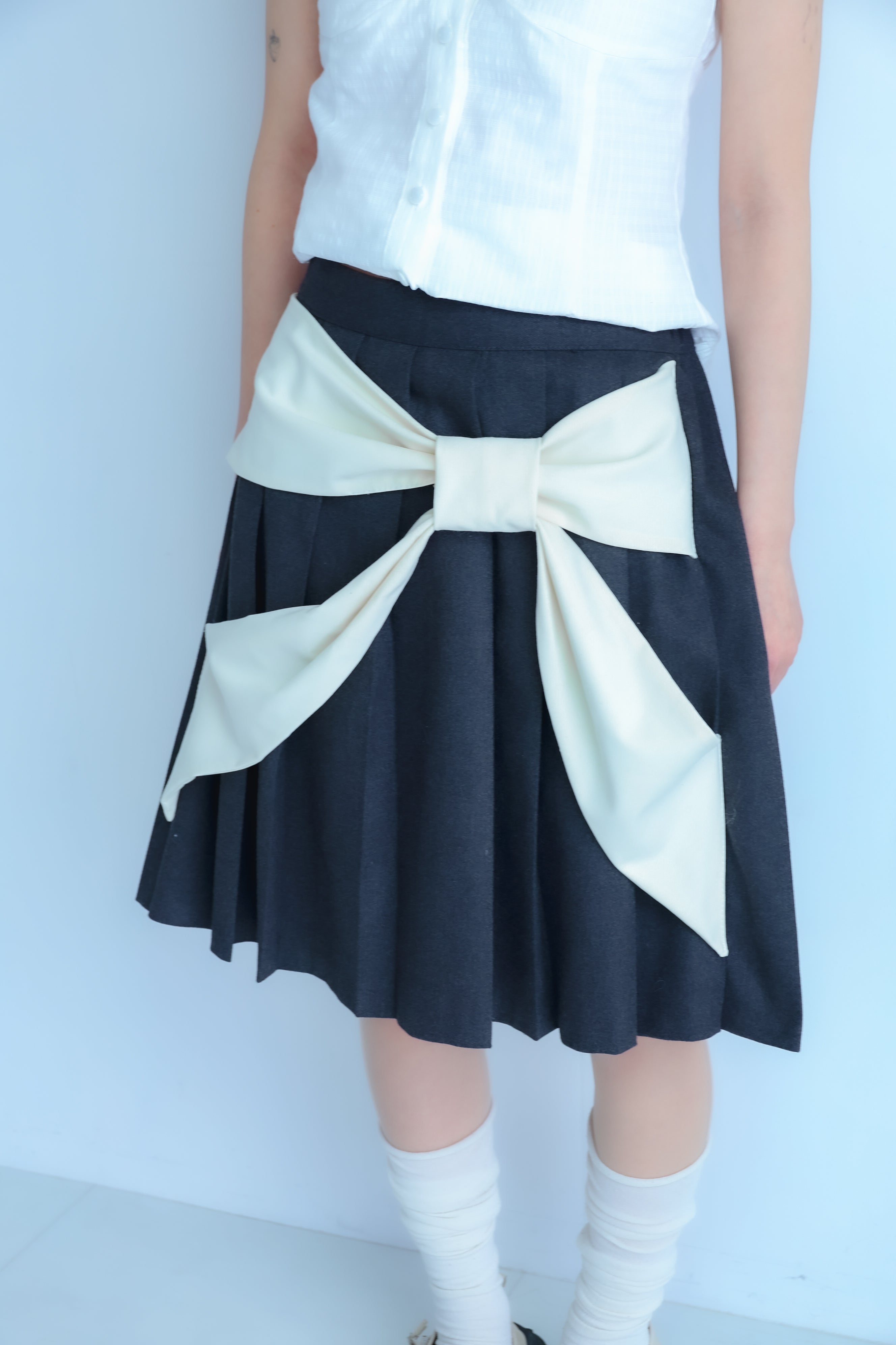 bigribbon skirt(grey×white)