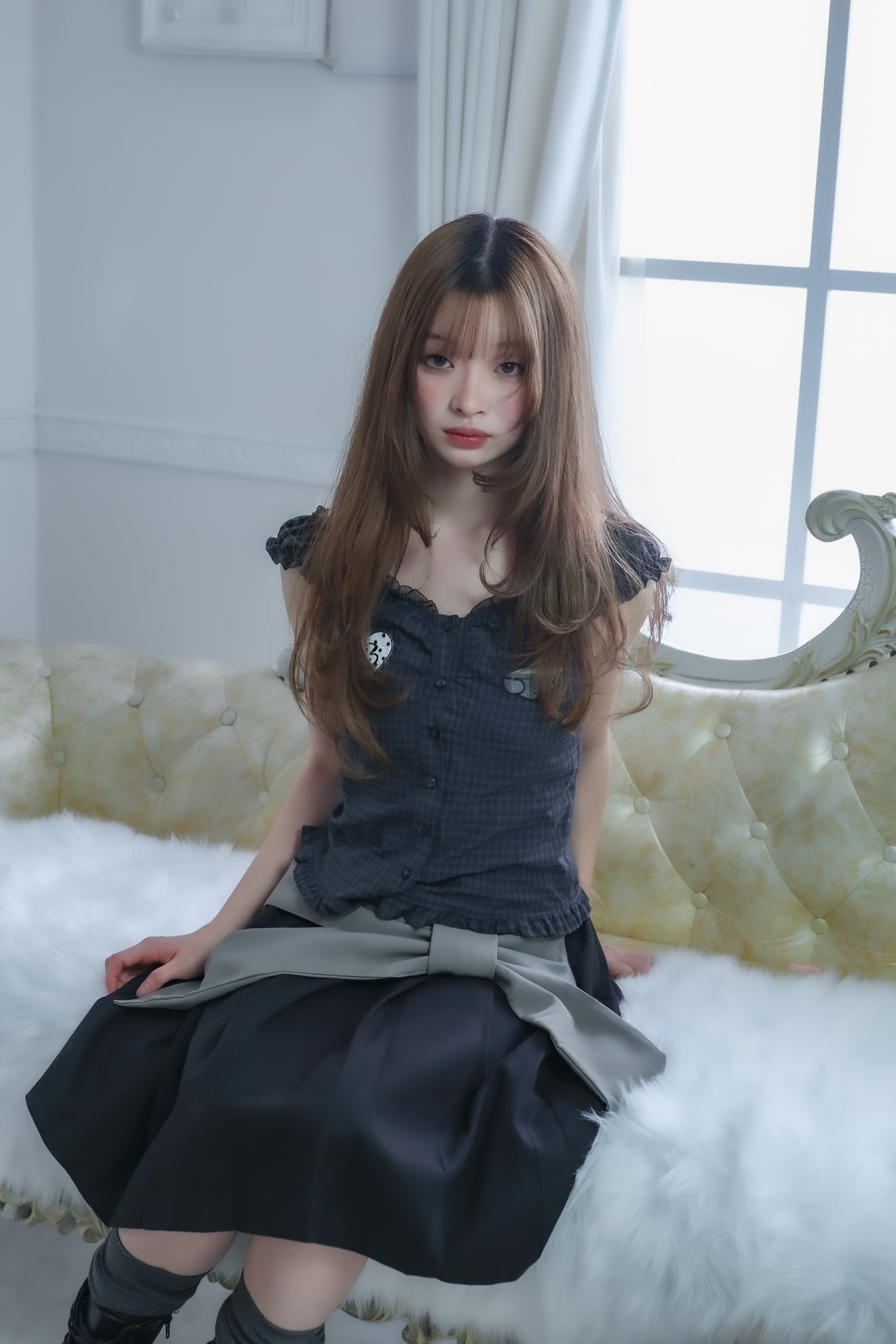 bigribbon skirt(black×grey)