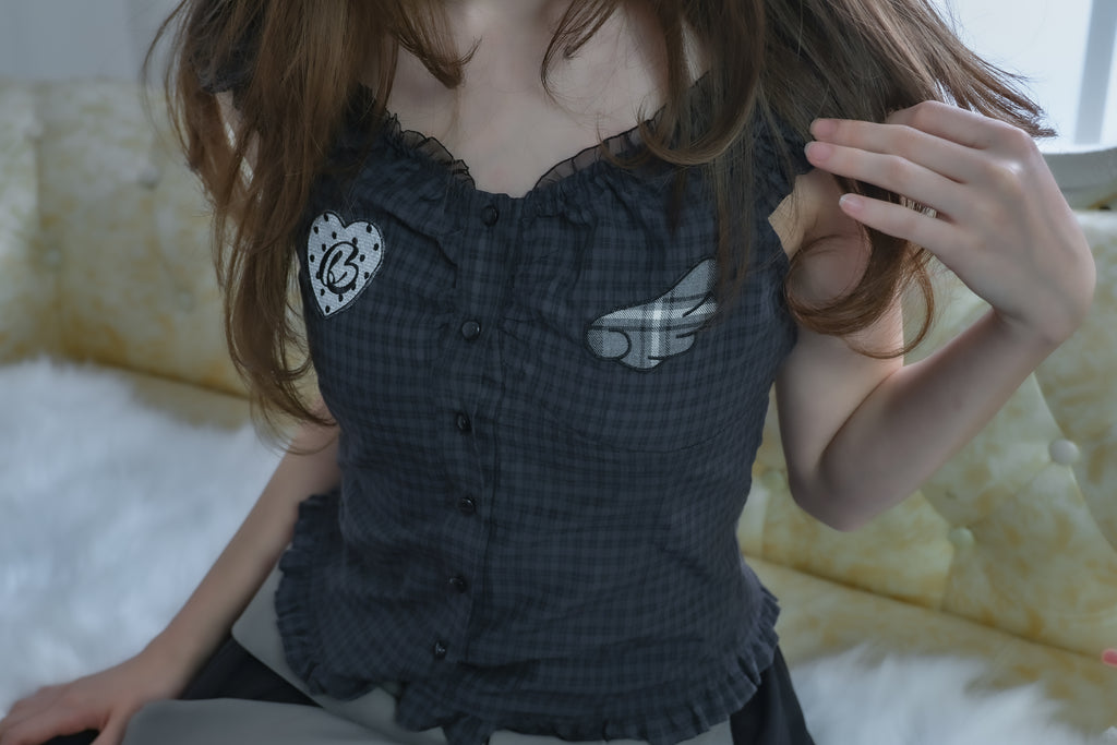 LMpatch frillblouse(black)