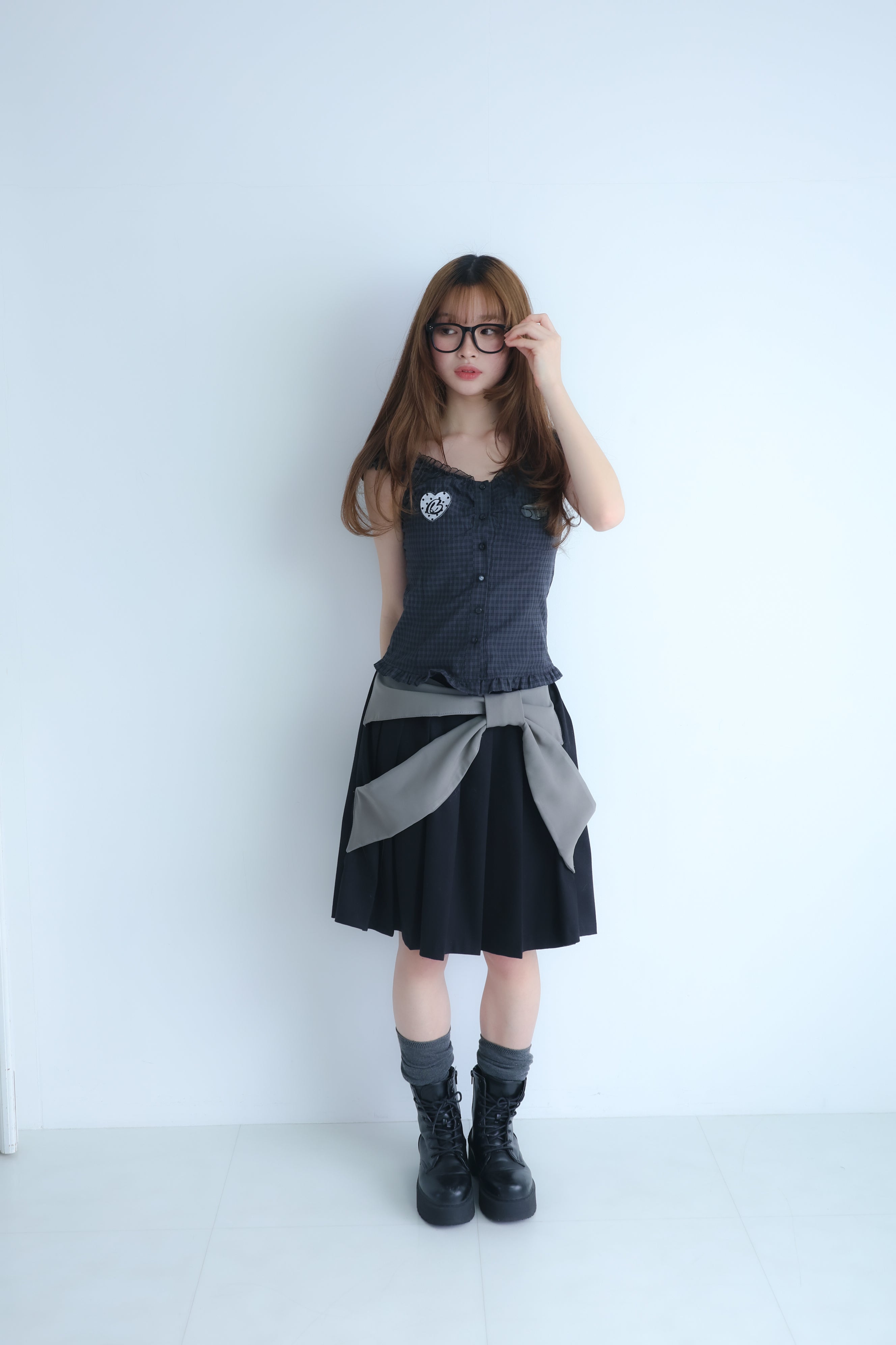 bigribbon skirt(black×grey)