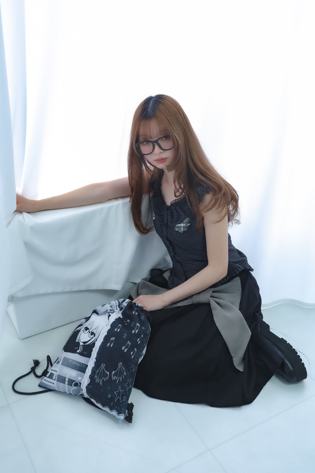 bigribbon skirt(black×grey)