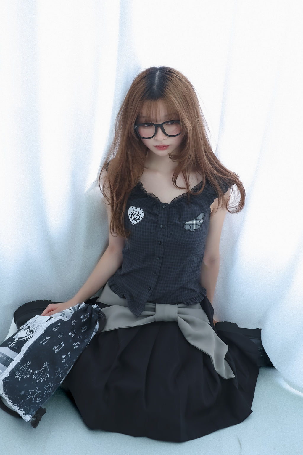 bigribbon skirt(black×grey)