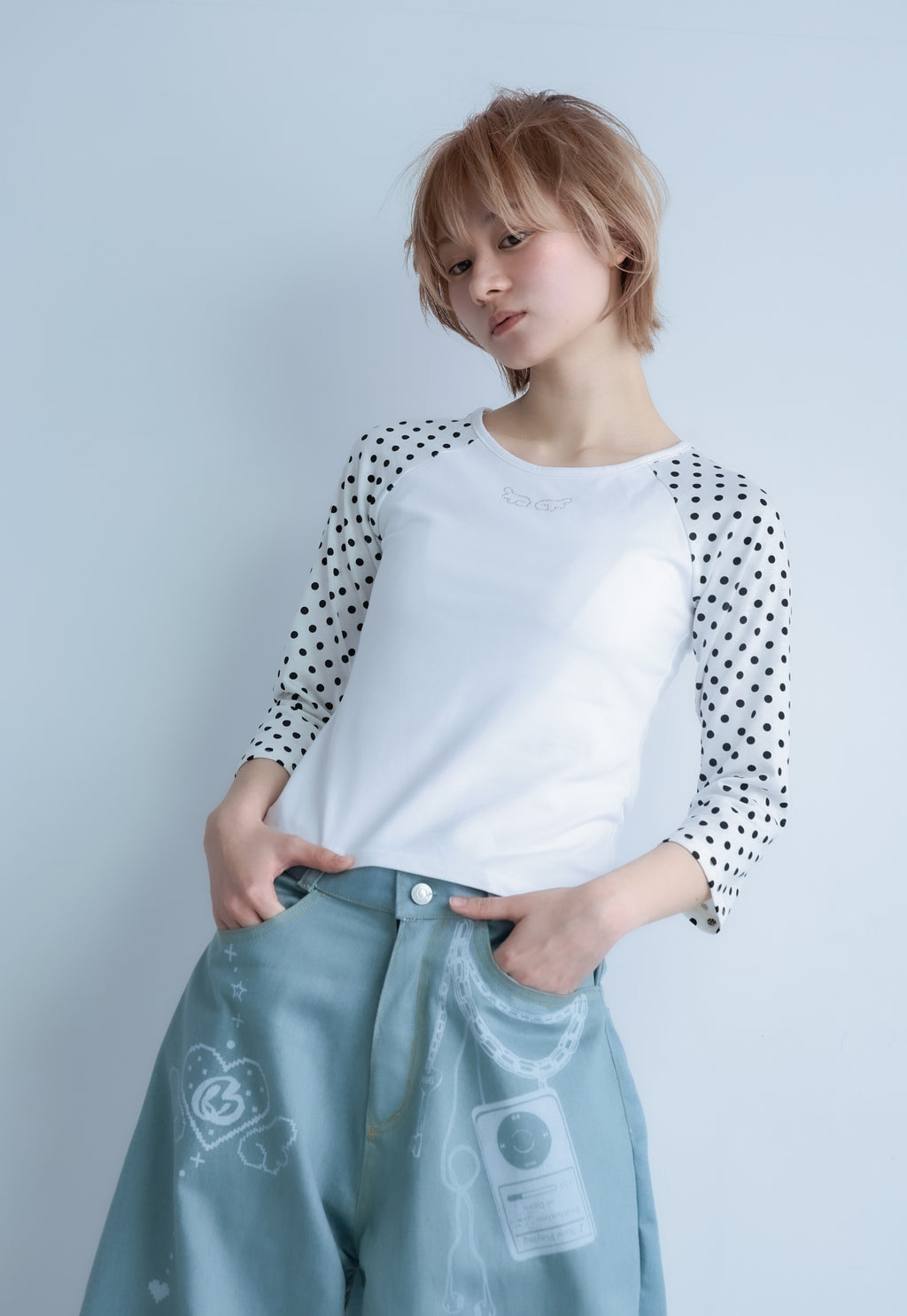 dotwing raglantops(white)