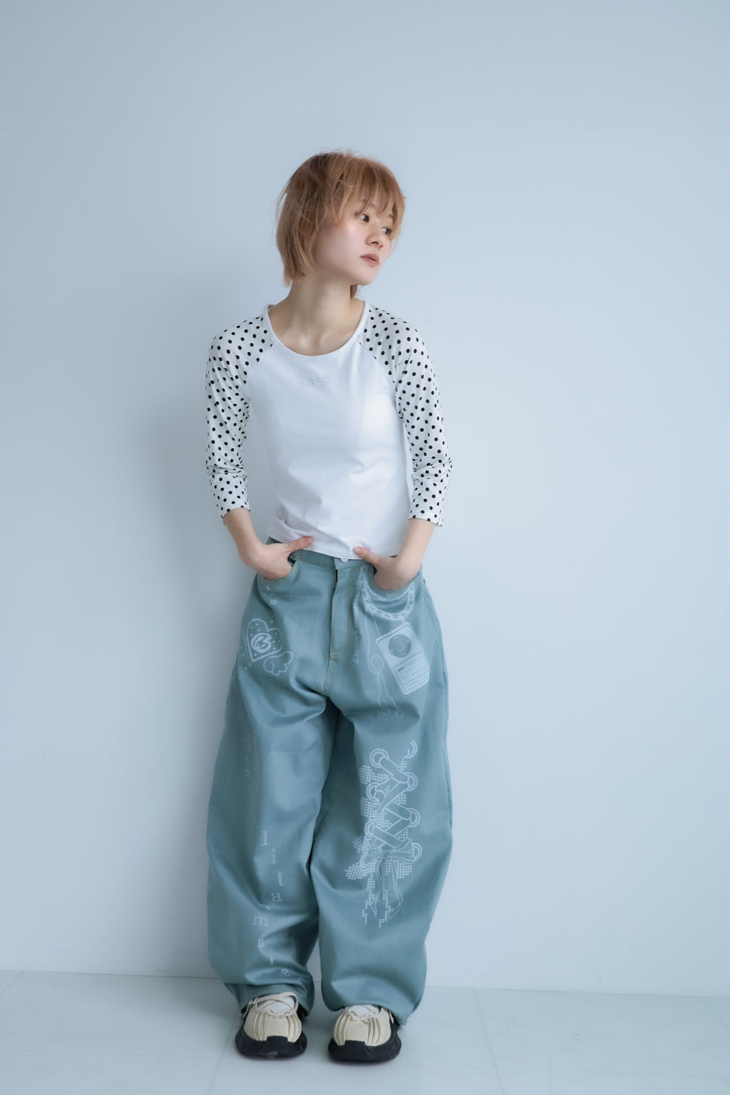 dotwing raglantops(white)