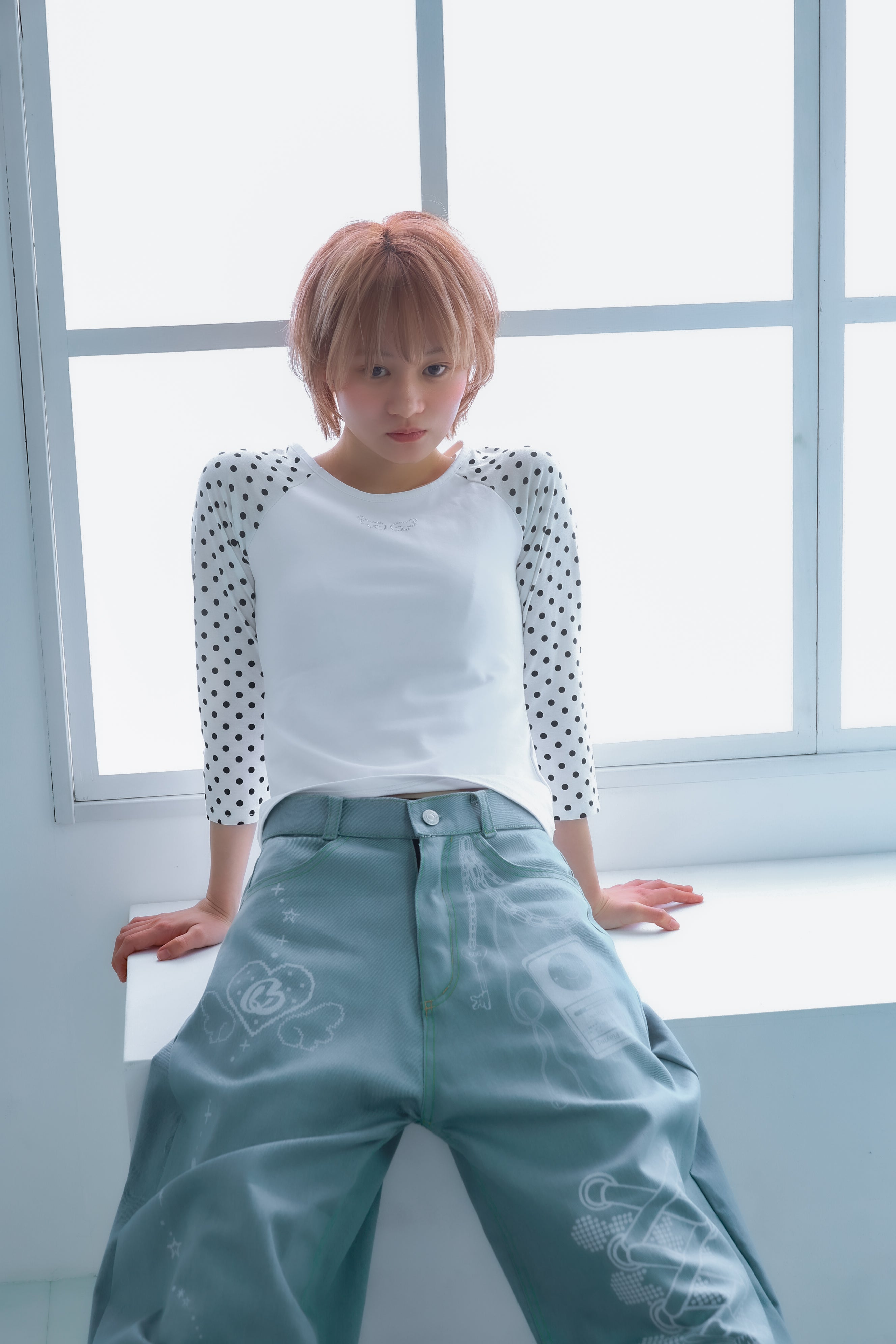 dotwing raglantops(white)
