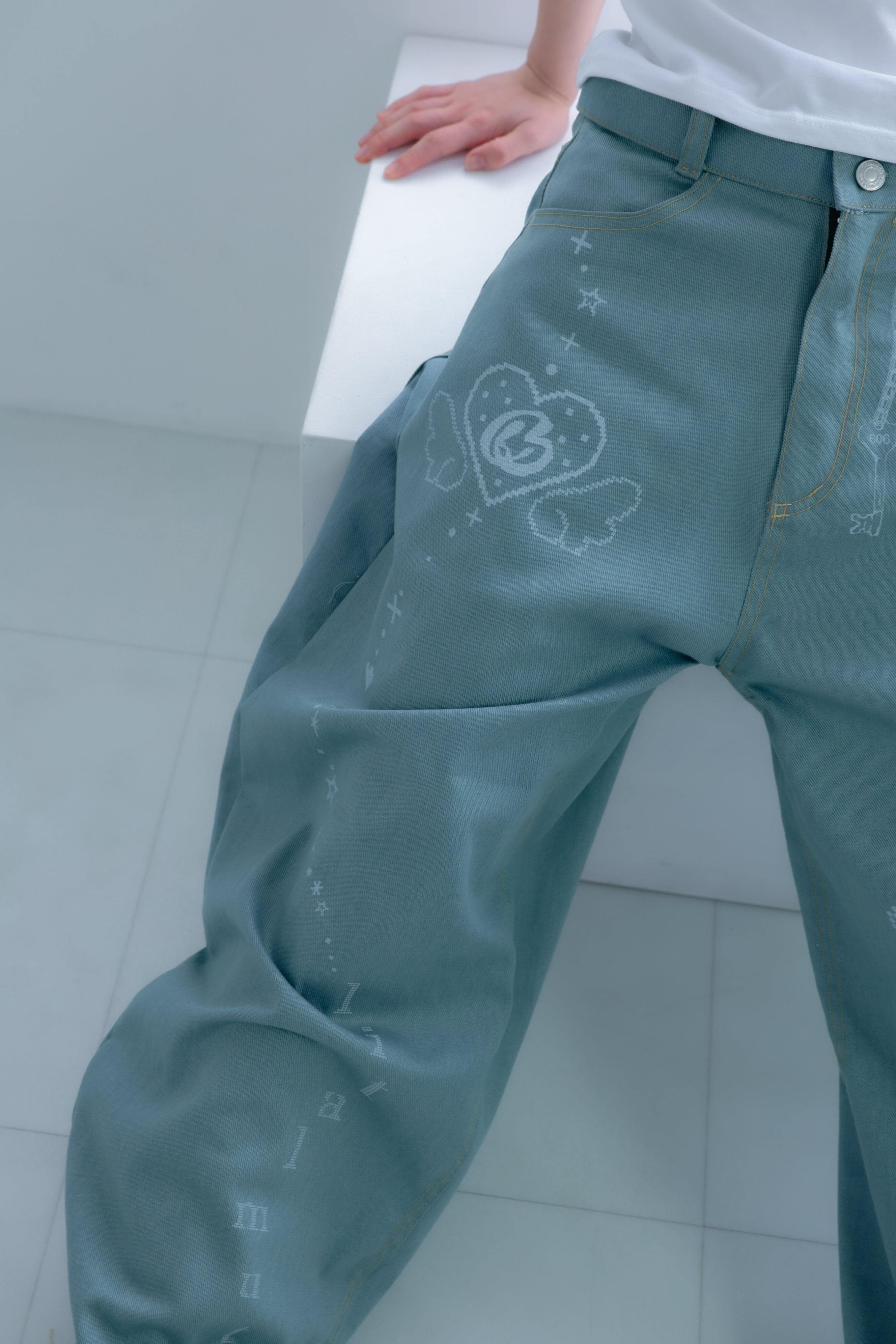 3Dpixel print denim(rightblue)