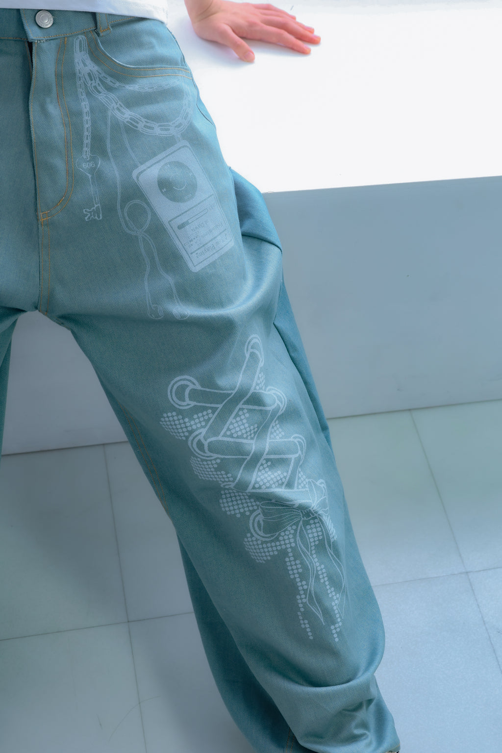 3Dpixel print denim(rightblue)