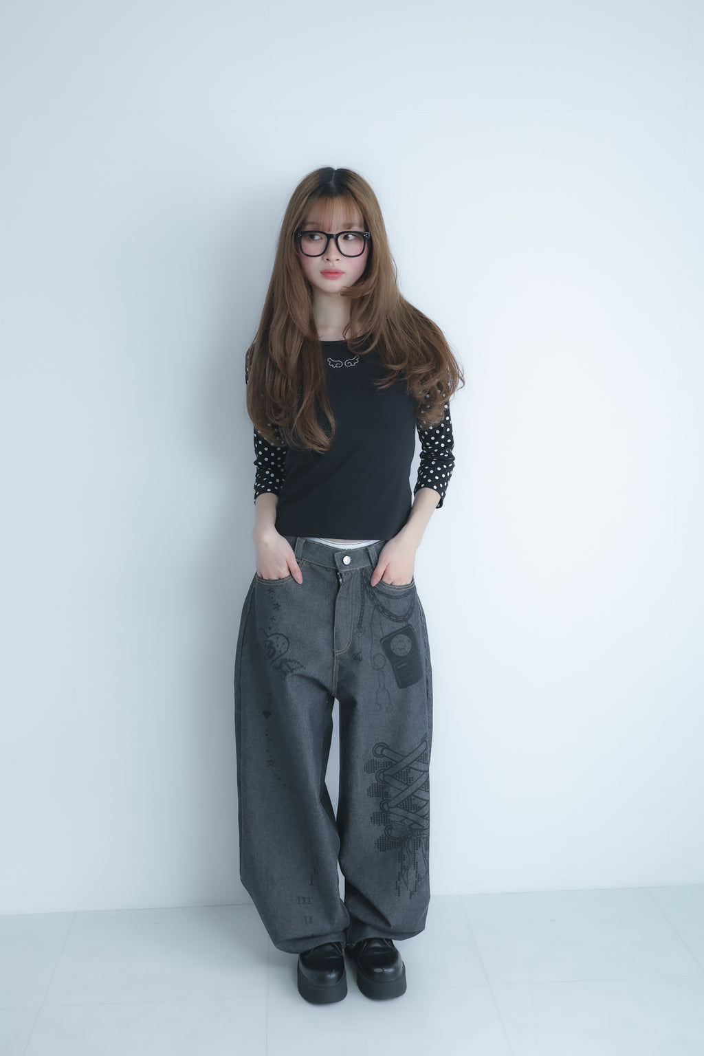 3Dpixel print denim(black)