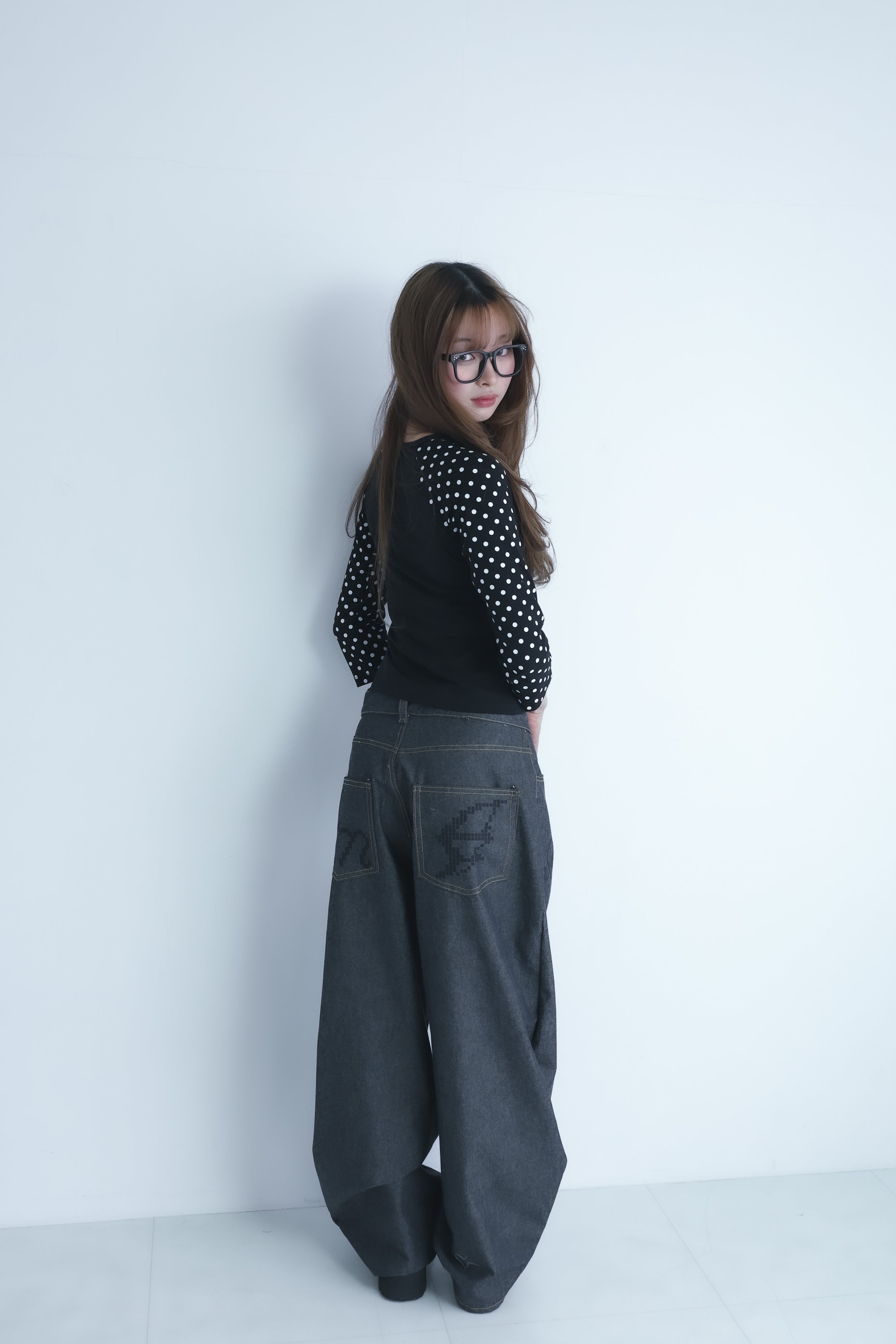 3Dpixel print denim(black)