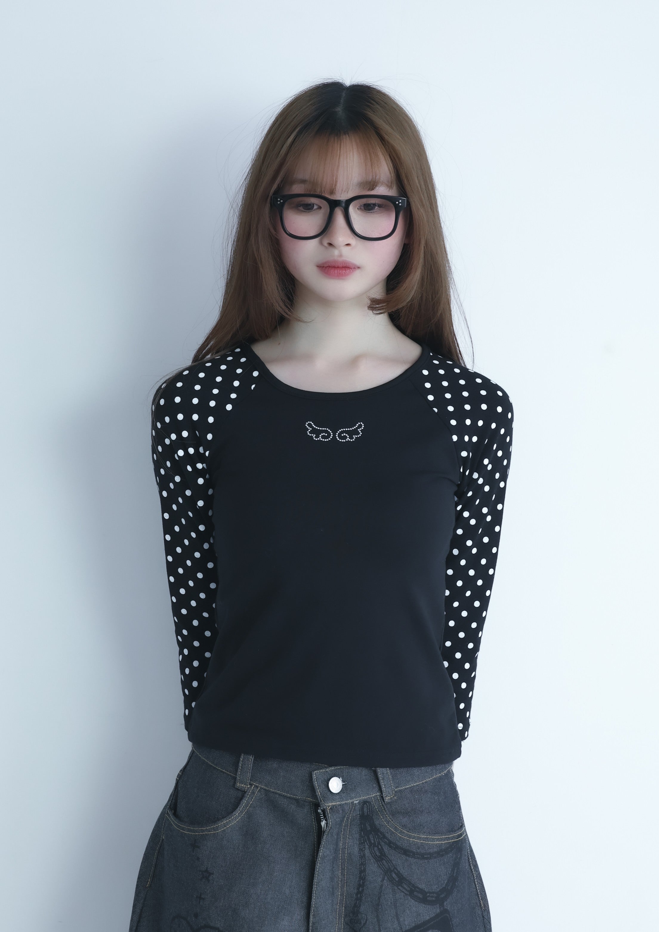dotwing raglantops(black)