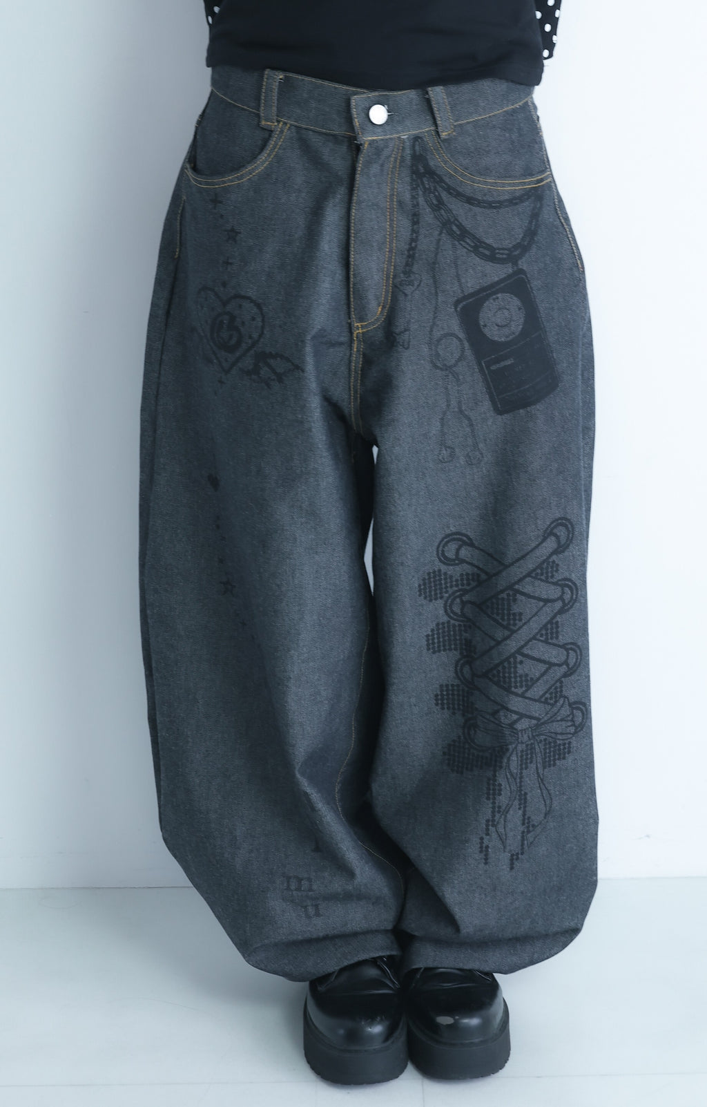 3Dpixel print denim(black)