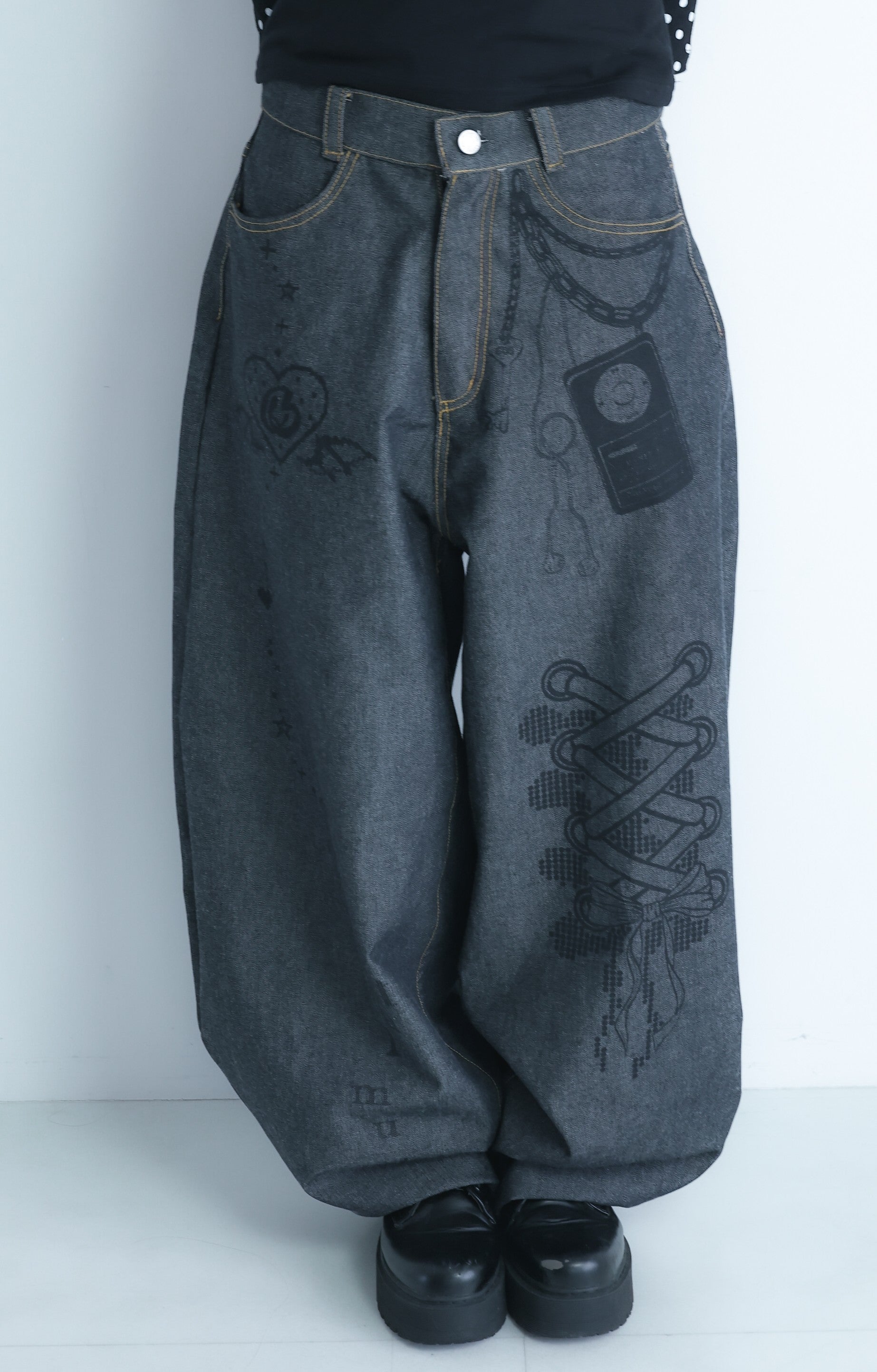 3Dpixel print denim(black)