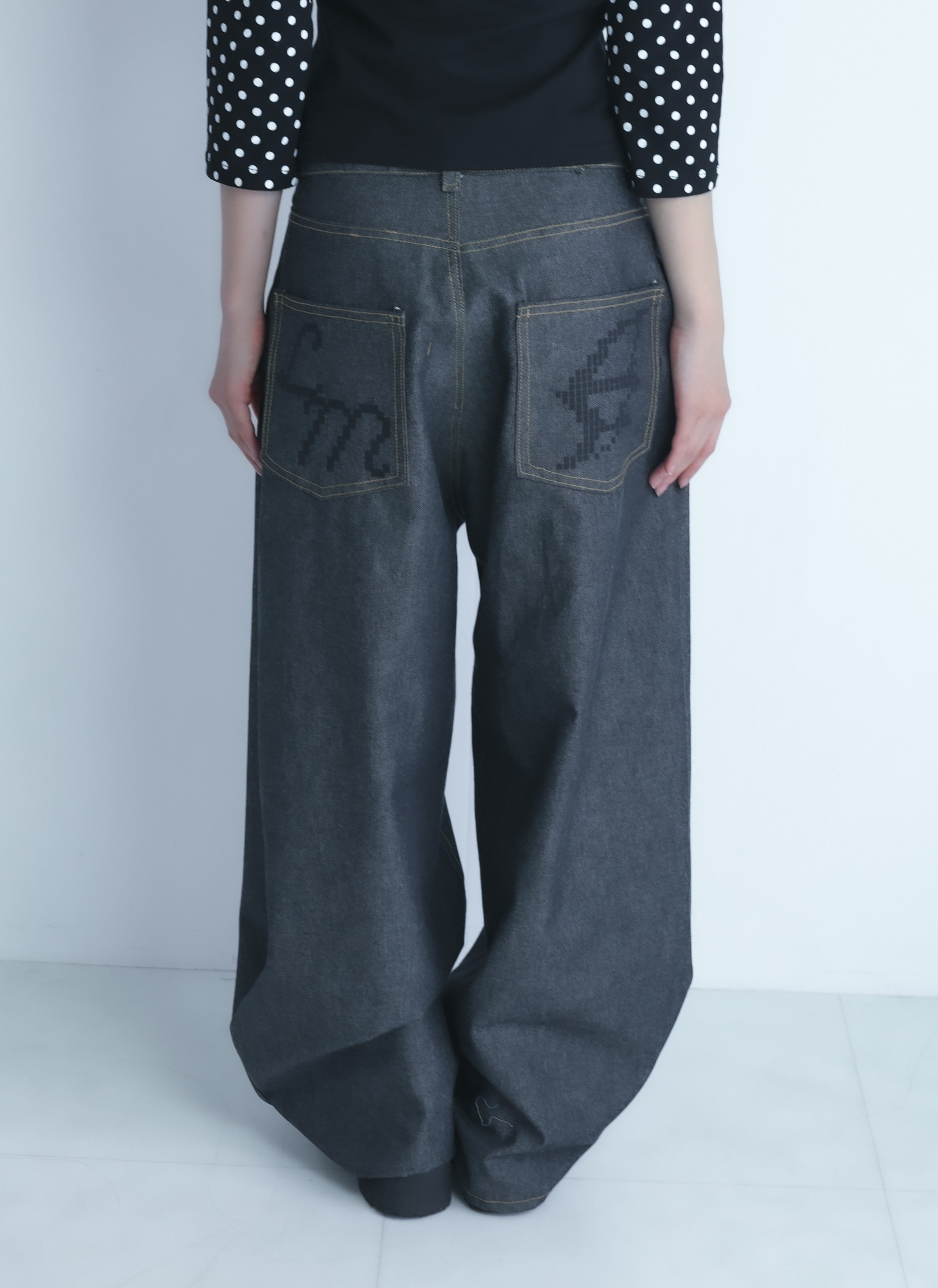 3Dpixel print denim(black)