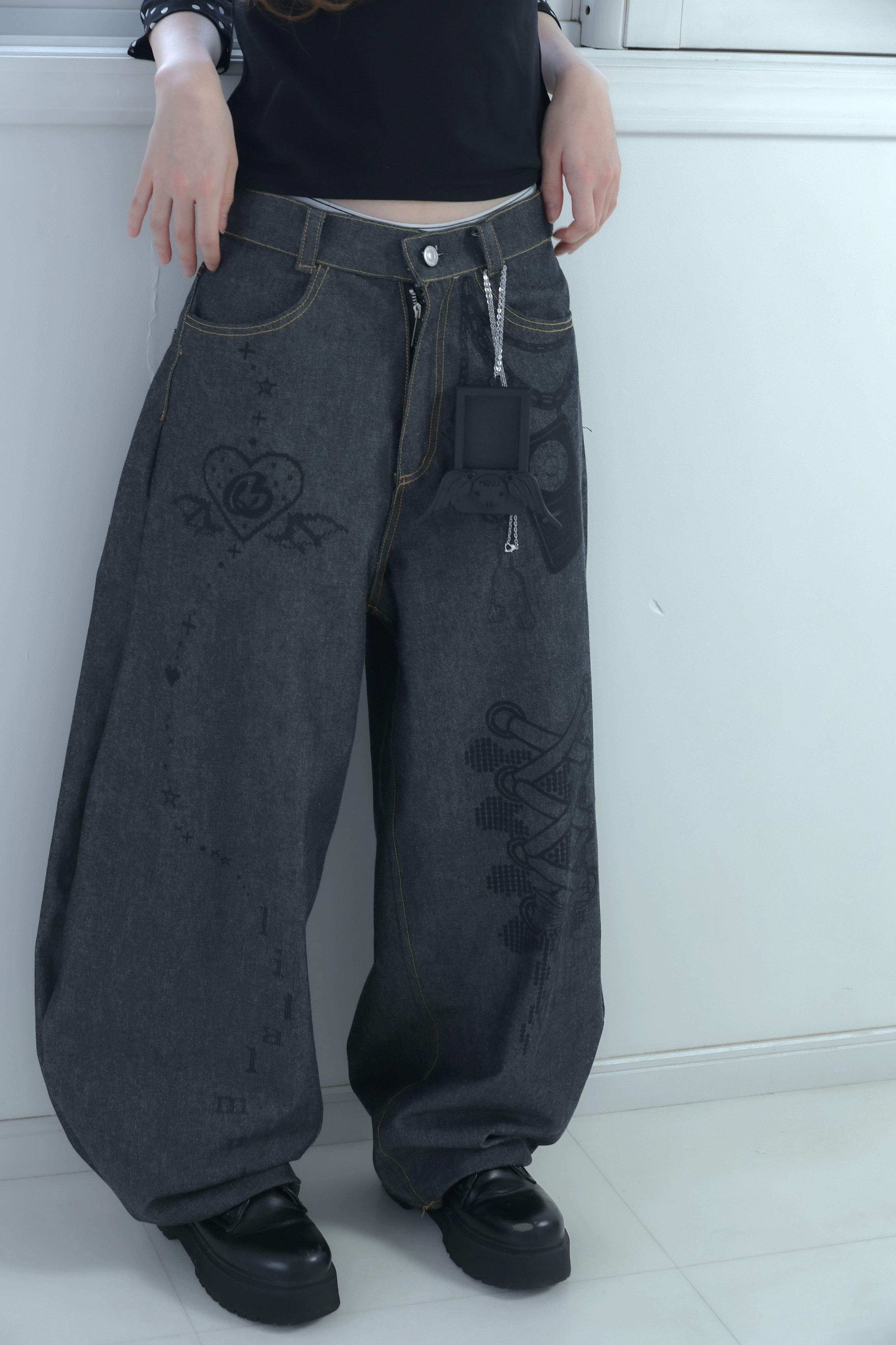 3Dpixel print denim(black)
