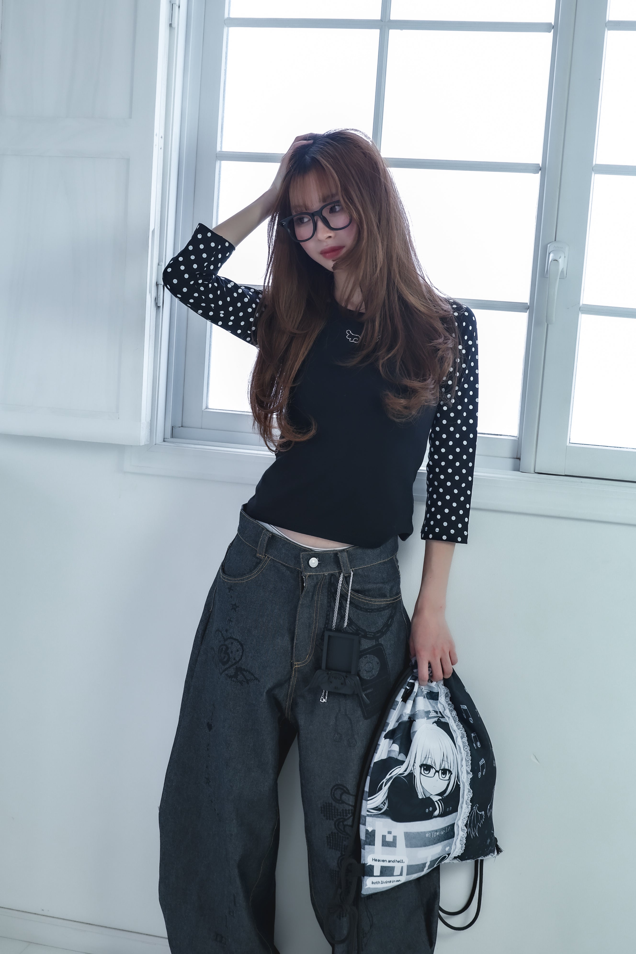 dotwing raglantops(black)