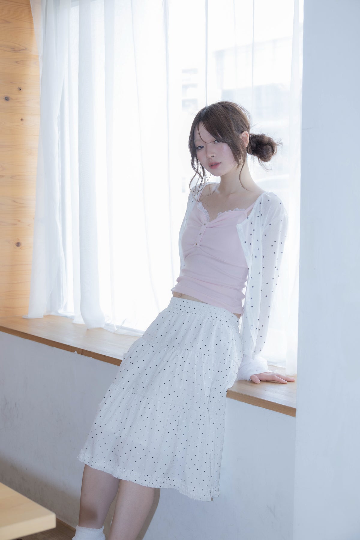 ribbon sleeve cardigan(whitedot)
