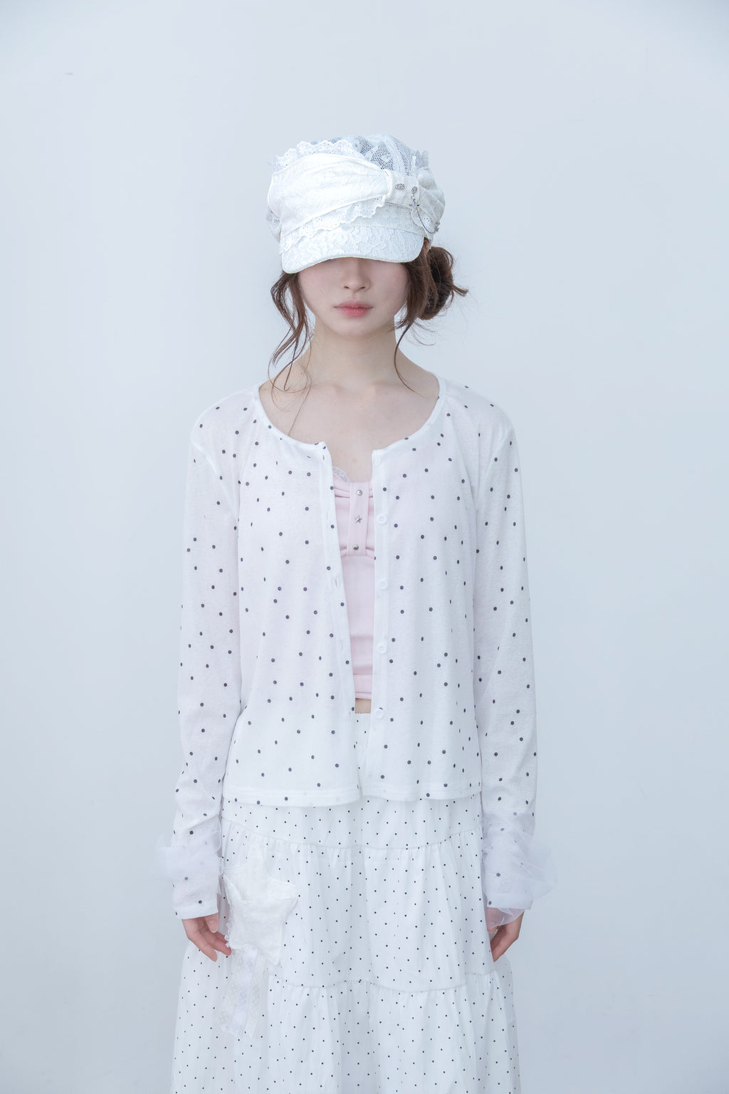 ribbon sleeve cardigan(whitedot)