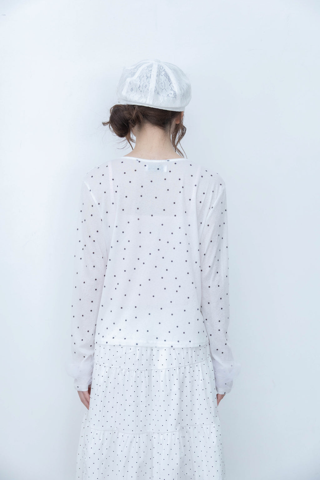 ribbon sleeve cardigan(whitedot)