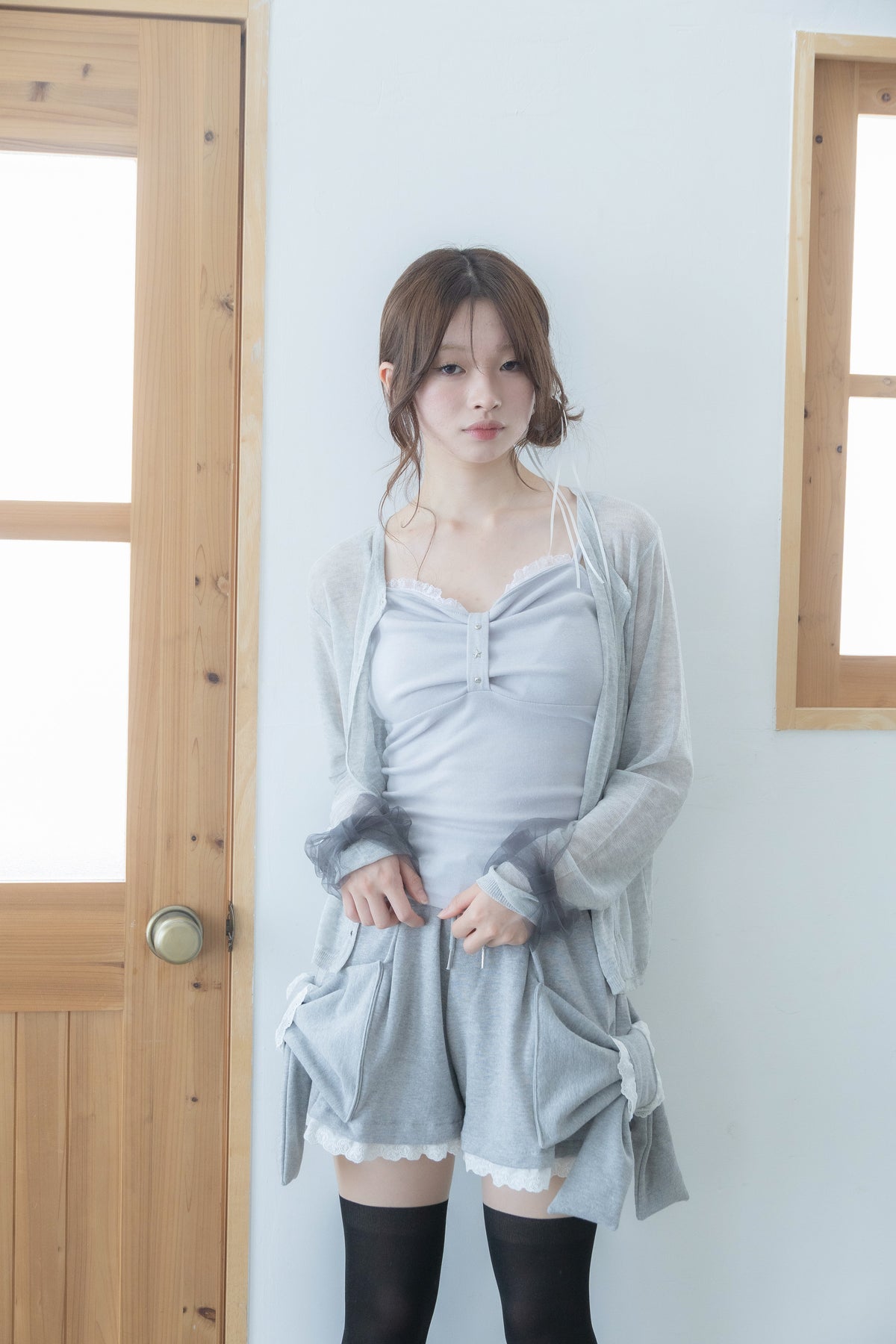 ribbon sleeve cardigan(gray)