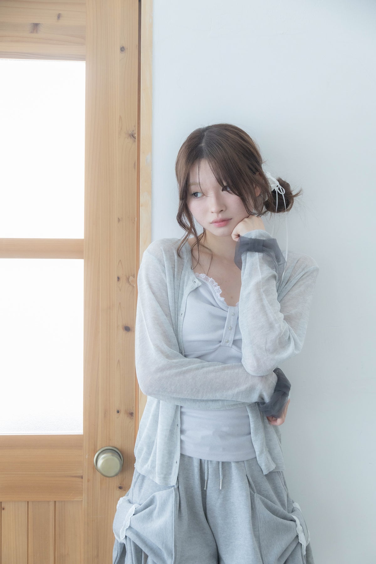 ribbon sleeve cardigan(gray)