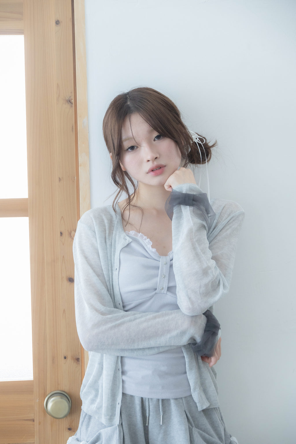 ribbon sleeve cardigan(gray)