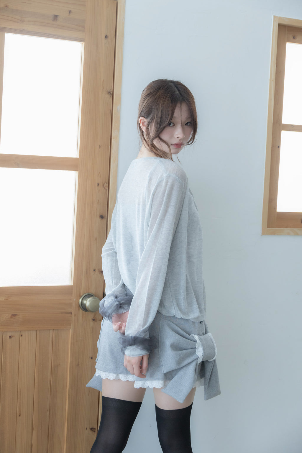 ribbon sleeve cardigan(gray)