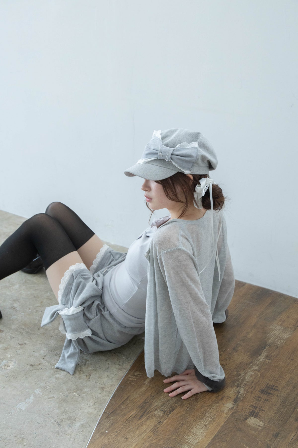 ribbon sleeve cardigan(gray)