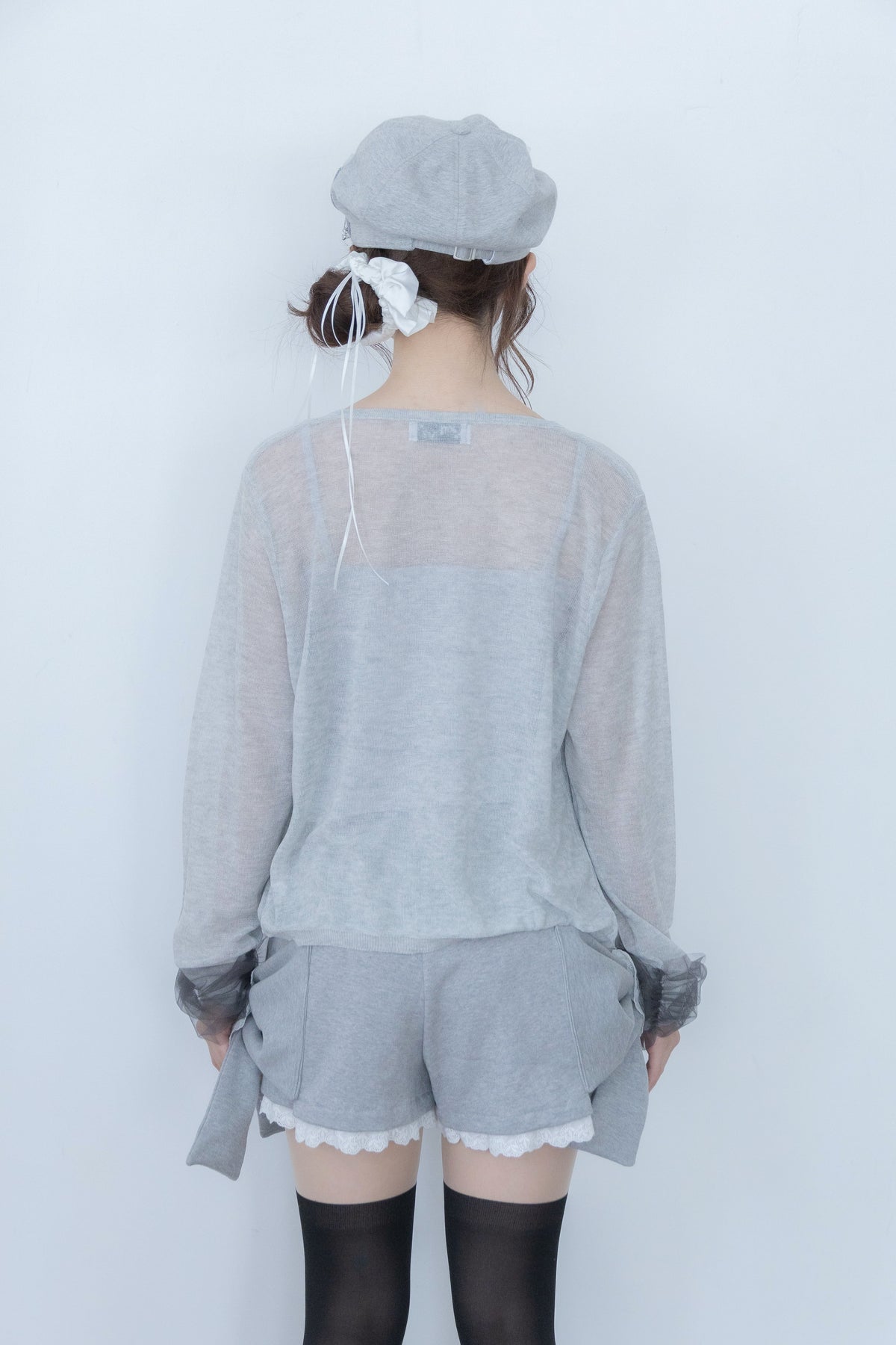 ribbon sleeve cardigan(gray)