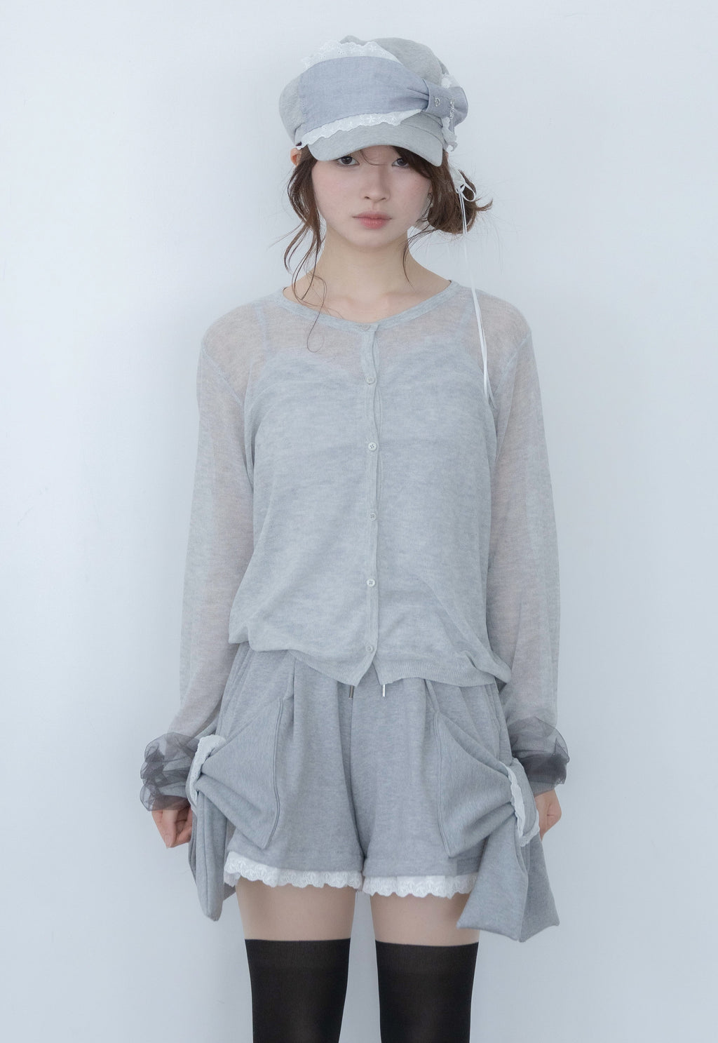 ribbon sleeve cardigan(gray)