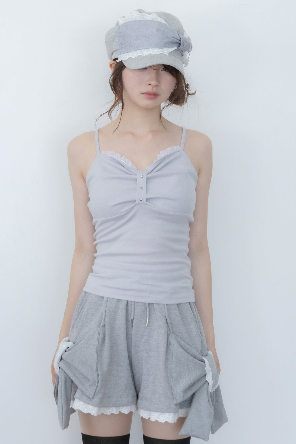 studs ribbon camisole(gray)
